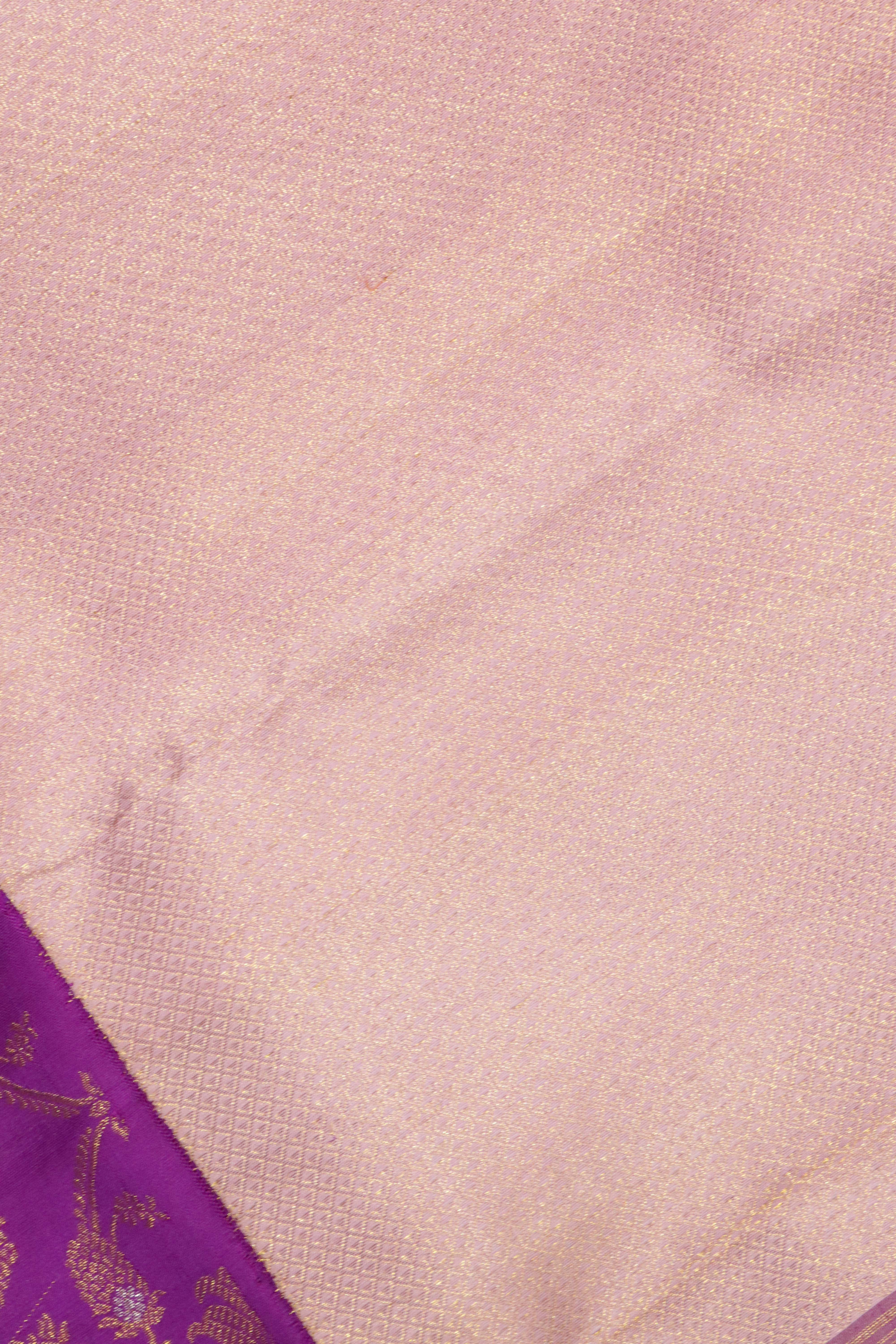 Onion Pink Kanchipuram Silk Saree with Self Zari Weaving and Contrast Zari Jaal Border