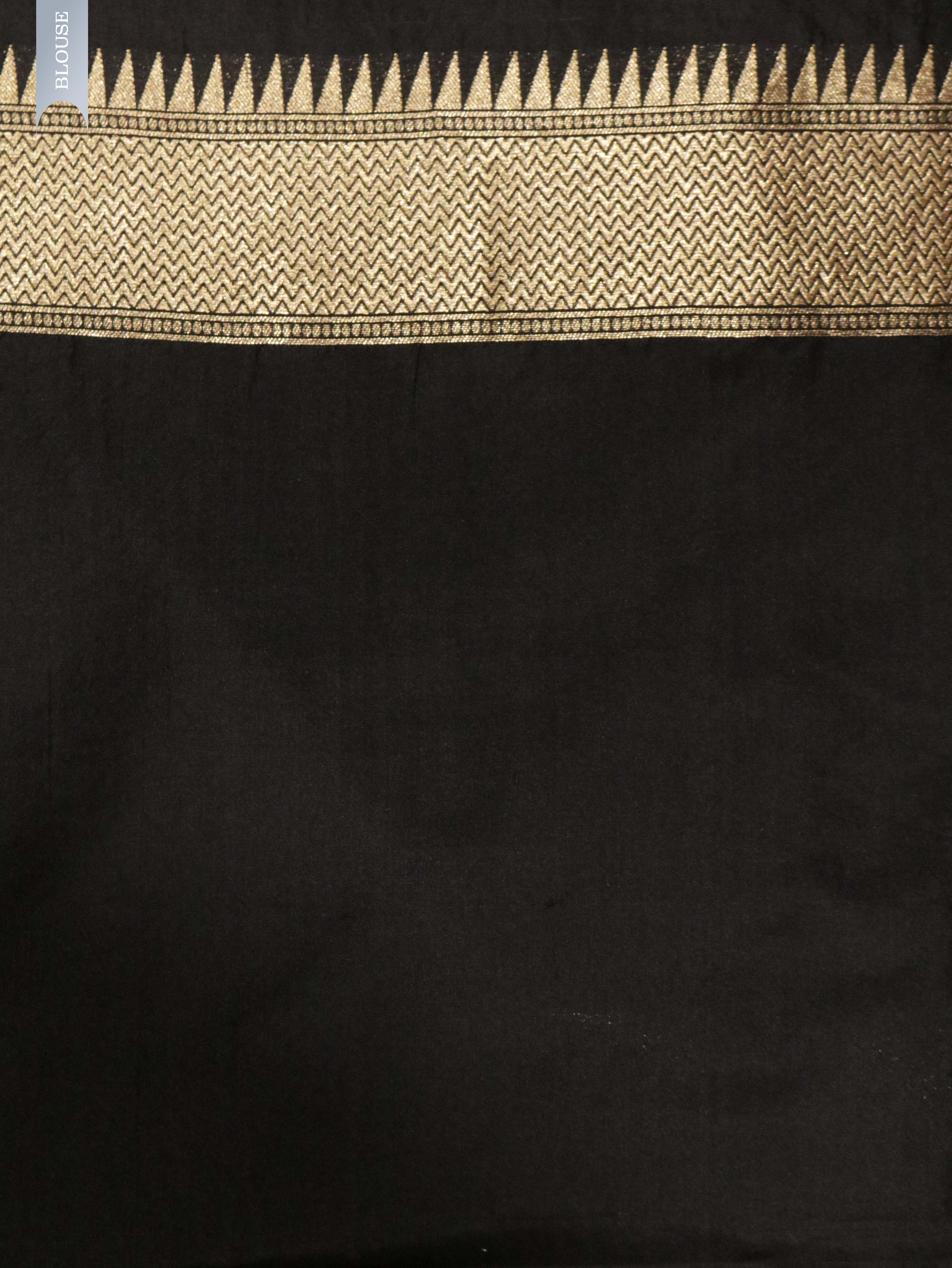 Black Banarasi Silk Saree with Gold & Silver Zari Box Weaving**