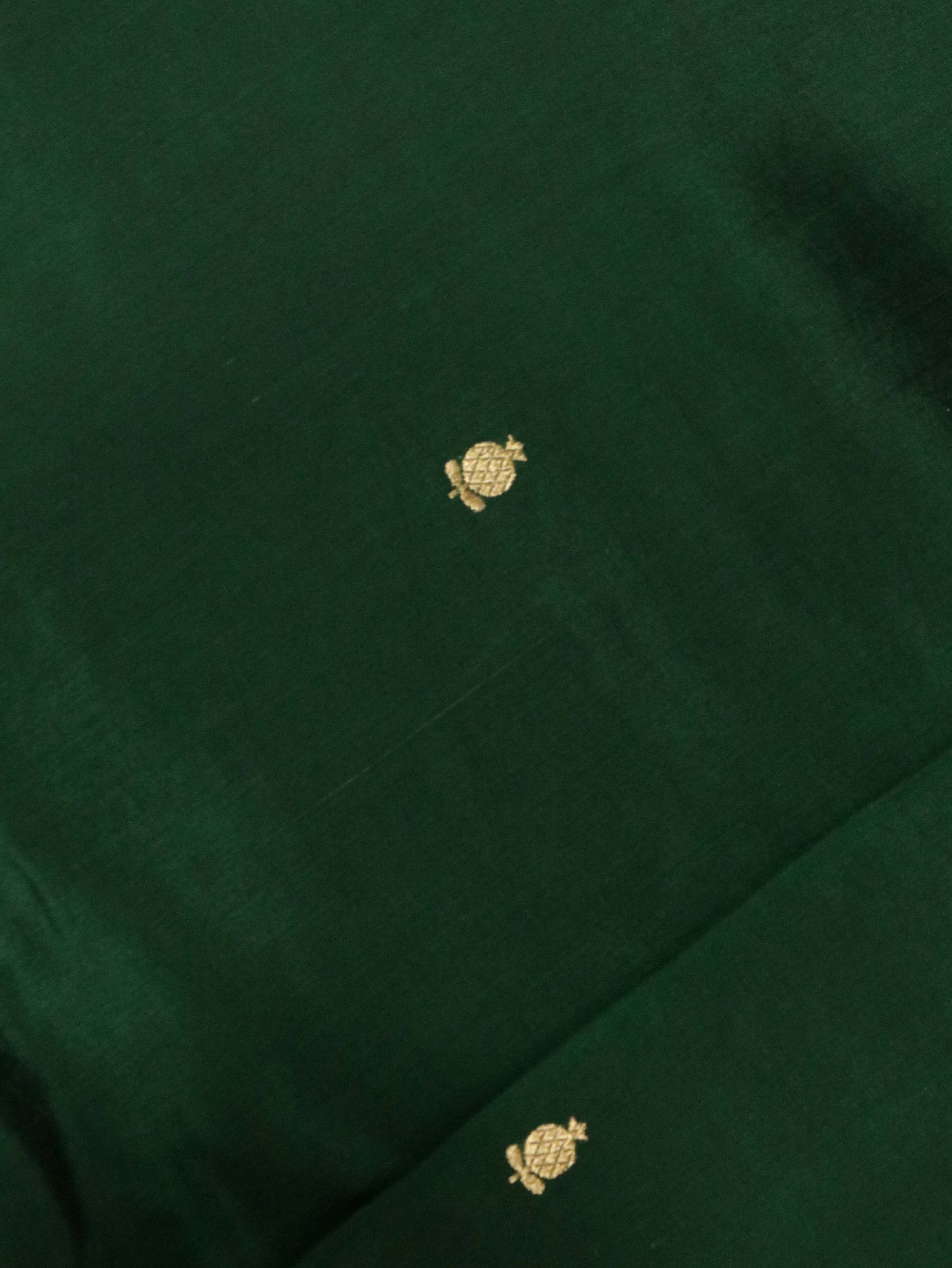 Bottle Green Banarasi Silk Saree with All-Over Buttas & Zari Border