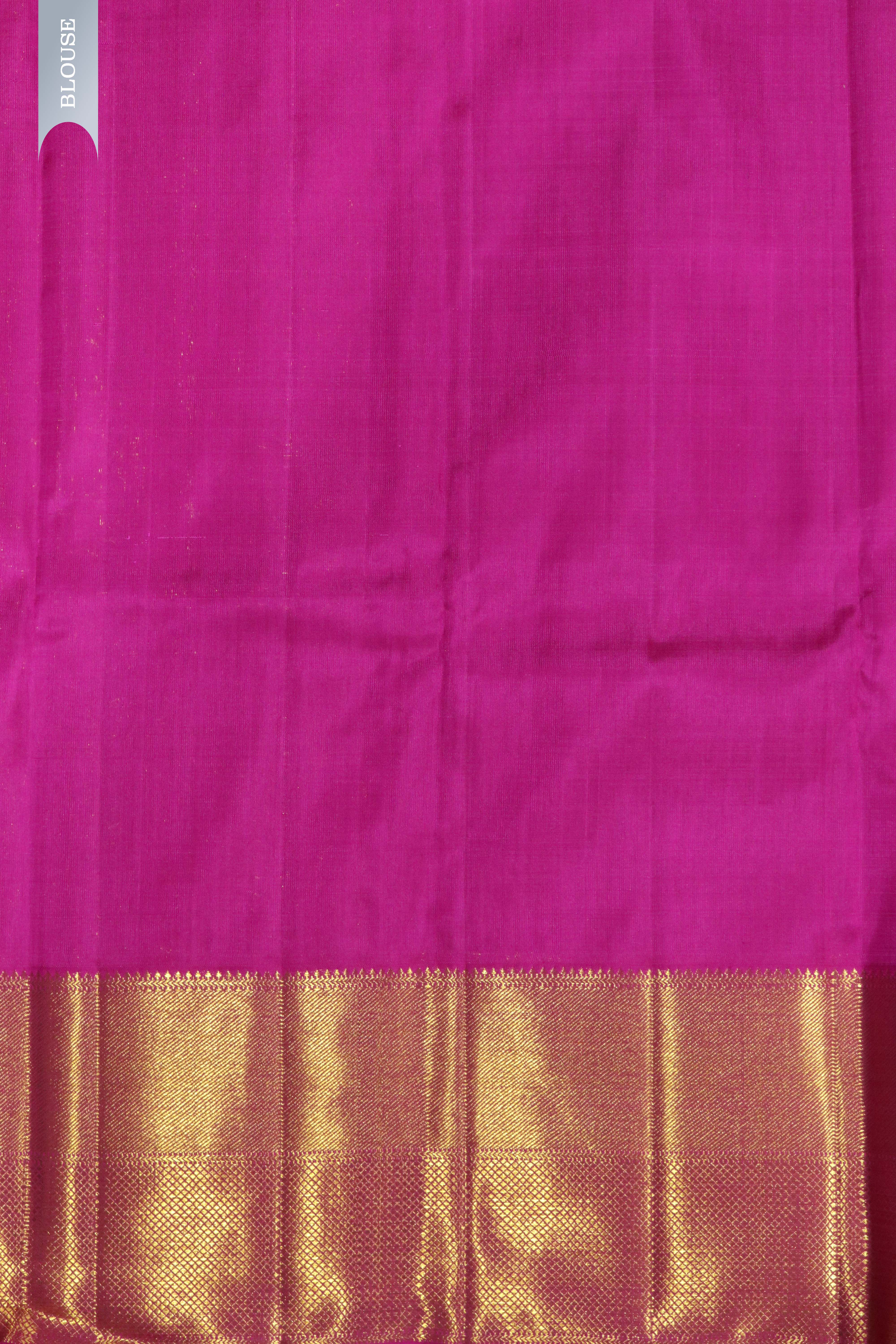 Turquoise Blue Kanchipuram Silk Saree with Zari Stripes, Buttas & Contrast Border