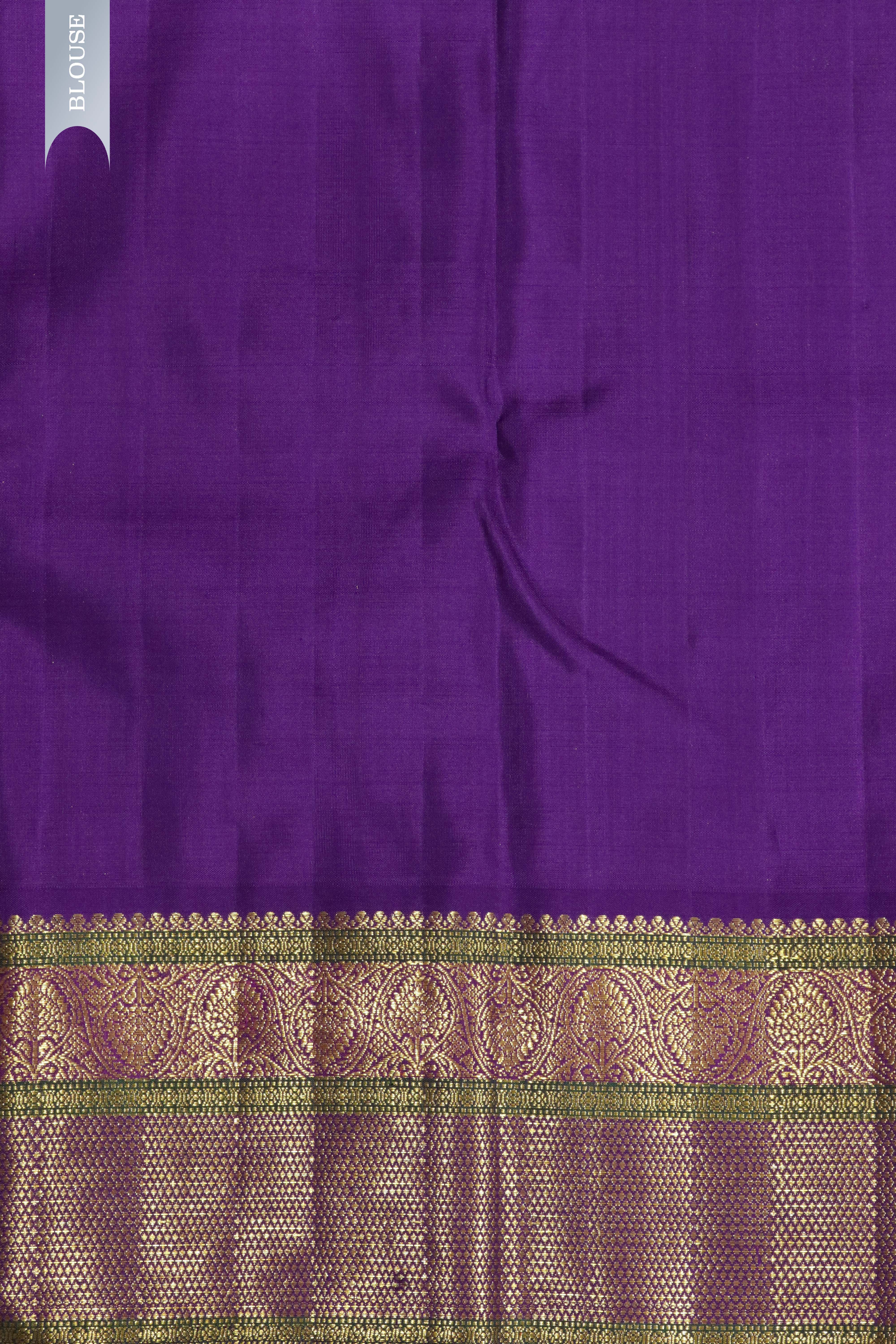 Turquoise Blue Kanchipuram Silk Saree with Zari Stripes, Buttas & Contrast Border