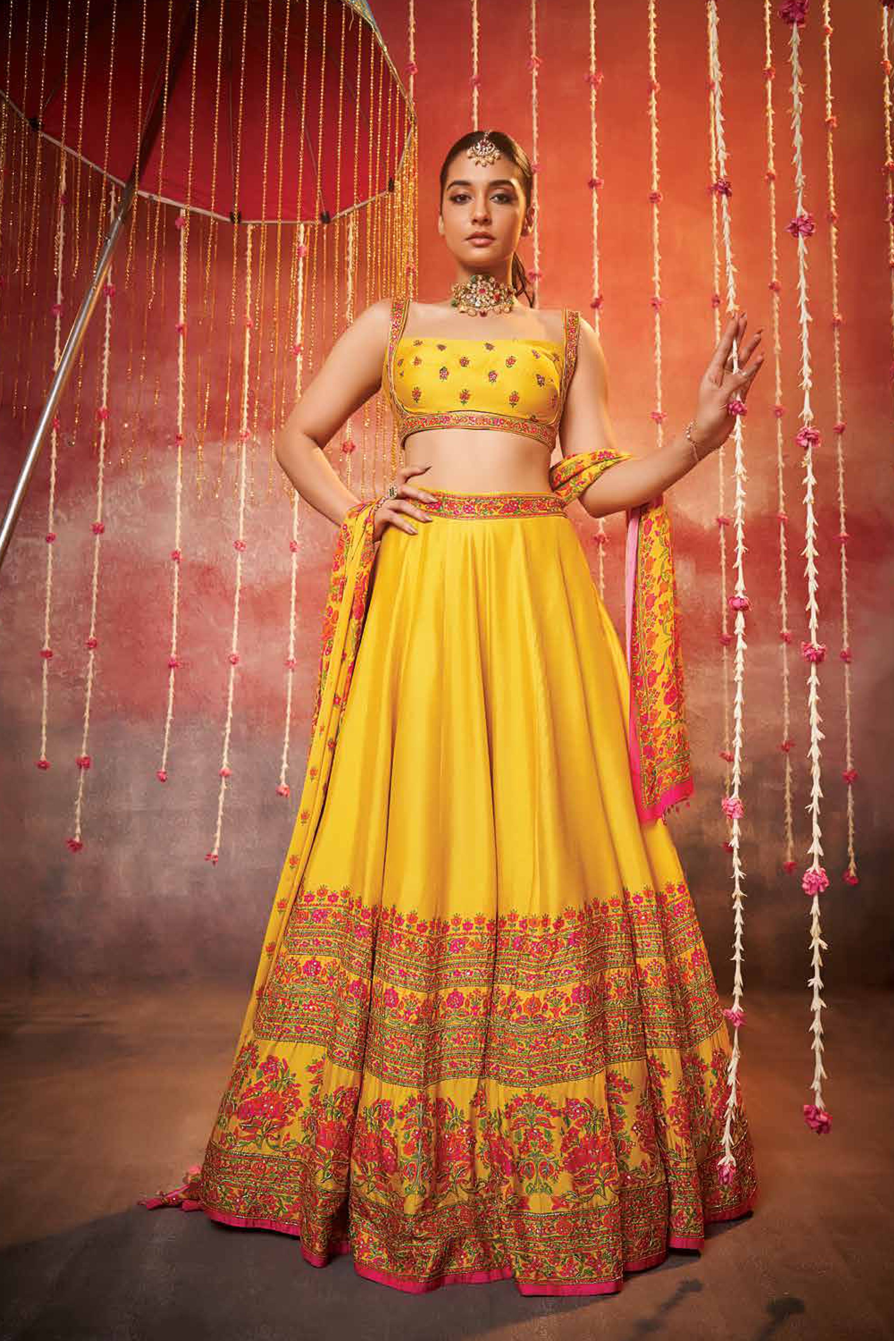 Sunshine Yellow printed Lehenga Set  Mokshaa