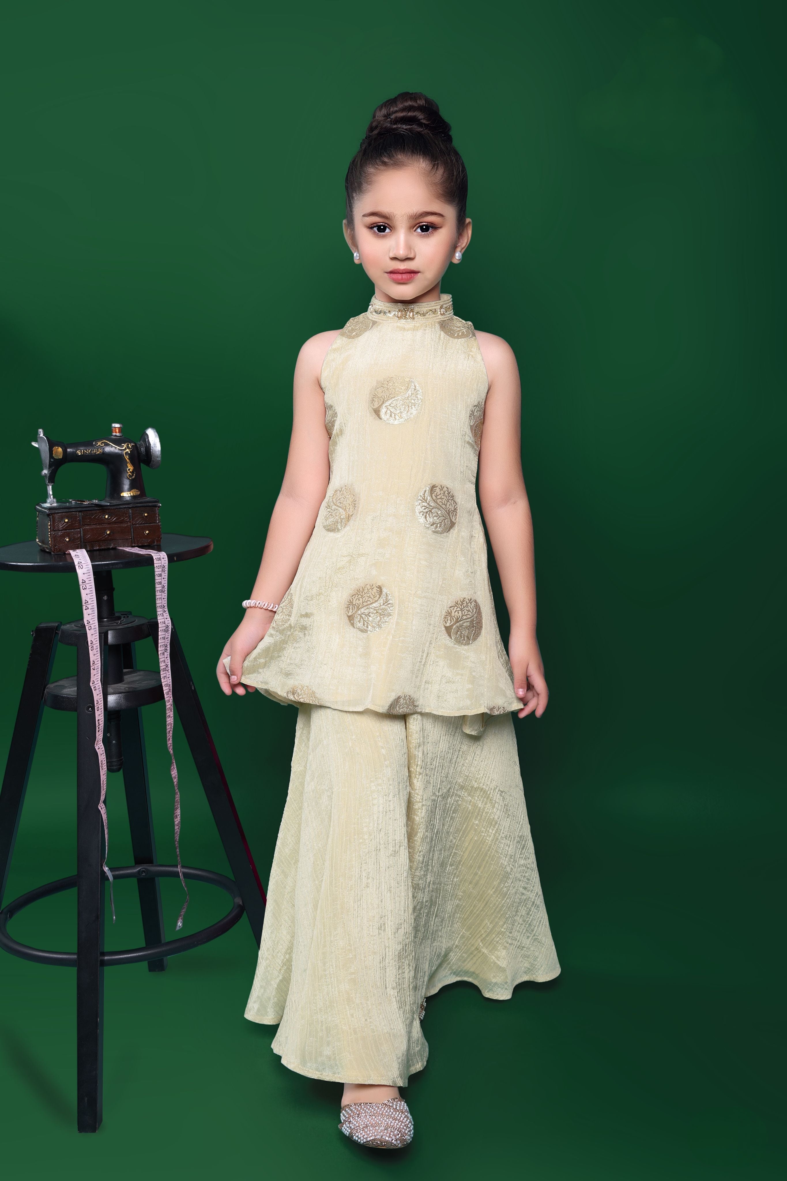 Cream Palazzo Set with Embroidered Top