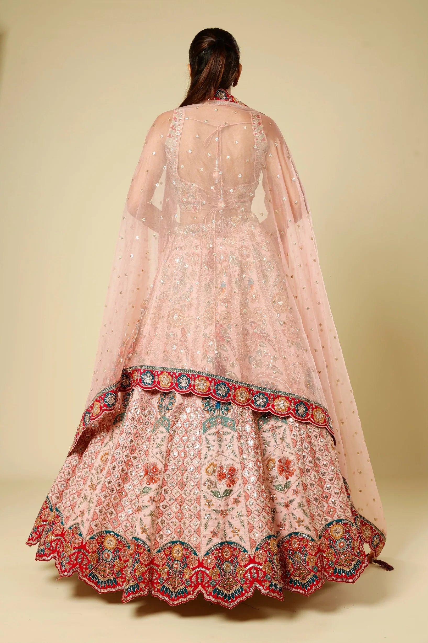 Blush Pink Silk Lehenga Set with Zari, Sequin & Stone Embroidery