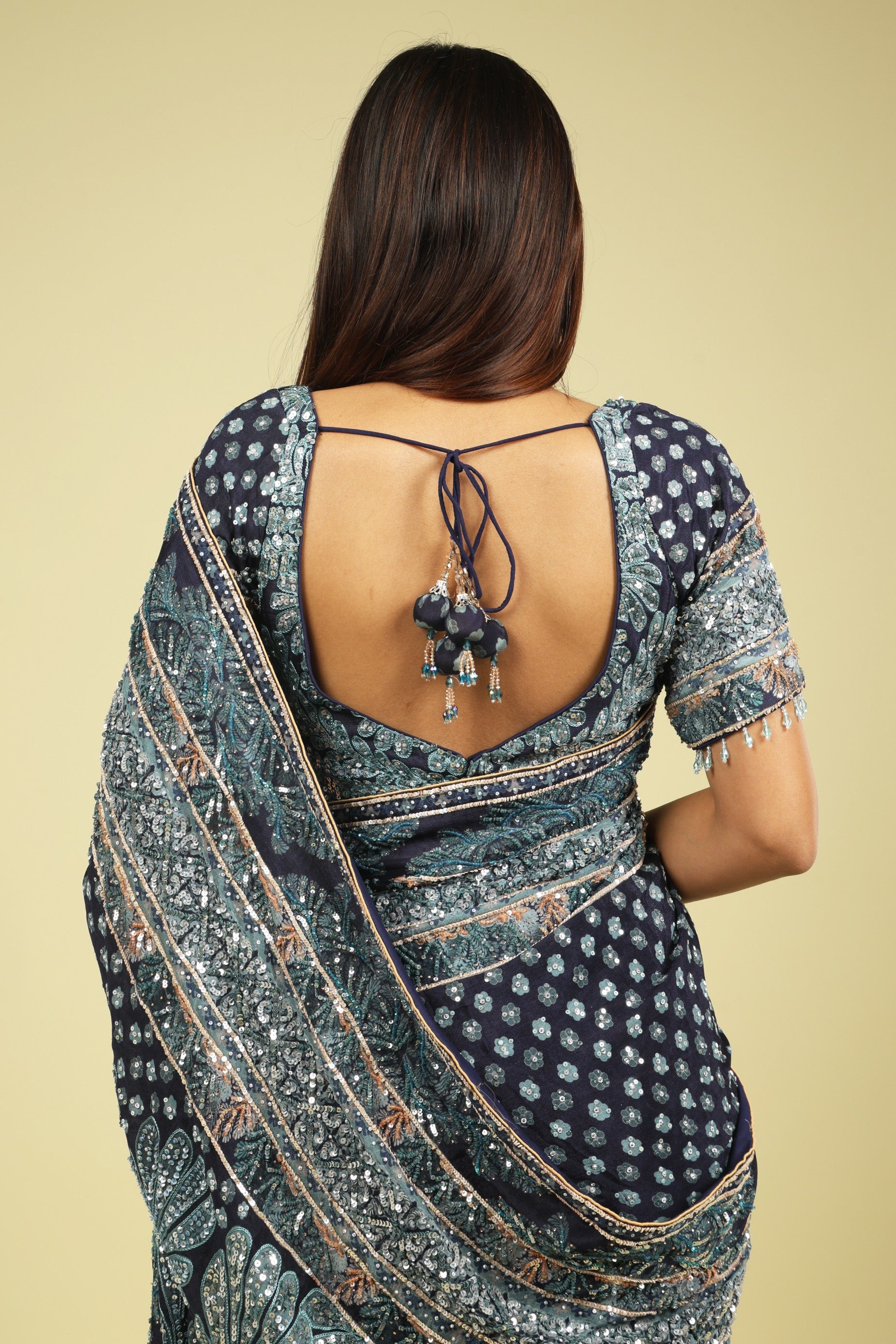 Dark Blue Soft Georgette Saree with All-Over Fancy Sequin Highlights