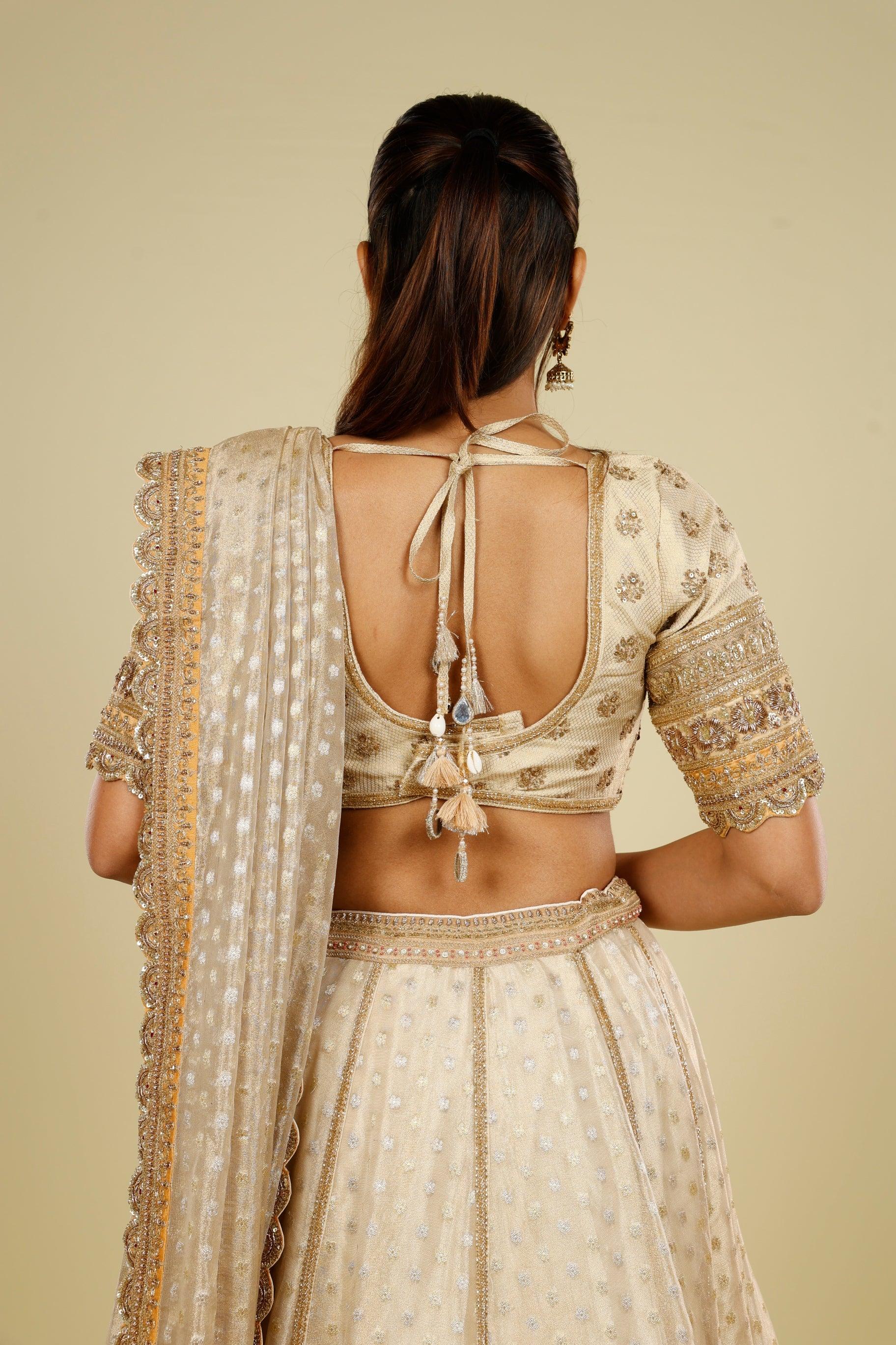 Ivory Banarasi Tissue Organza Lehenga Set with Zardozi, Zari & Sequin Embroidery