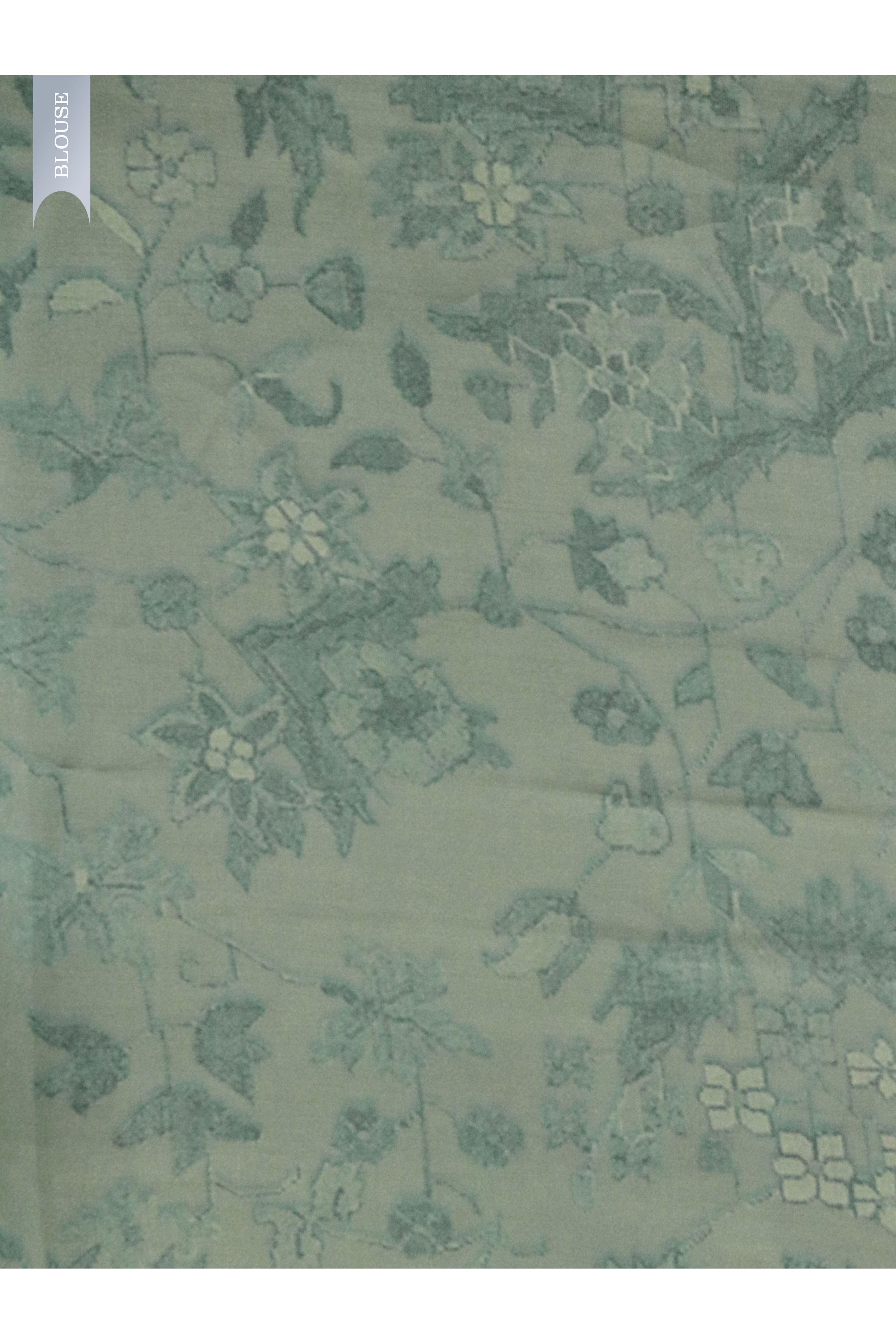 Turquoise Blue Banarasi Satin Silk Saree with All-Over Digital Print & Zari Border - Mokshaa