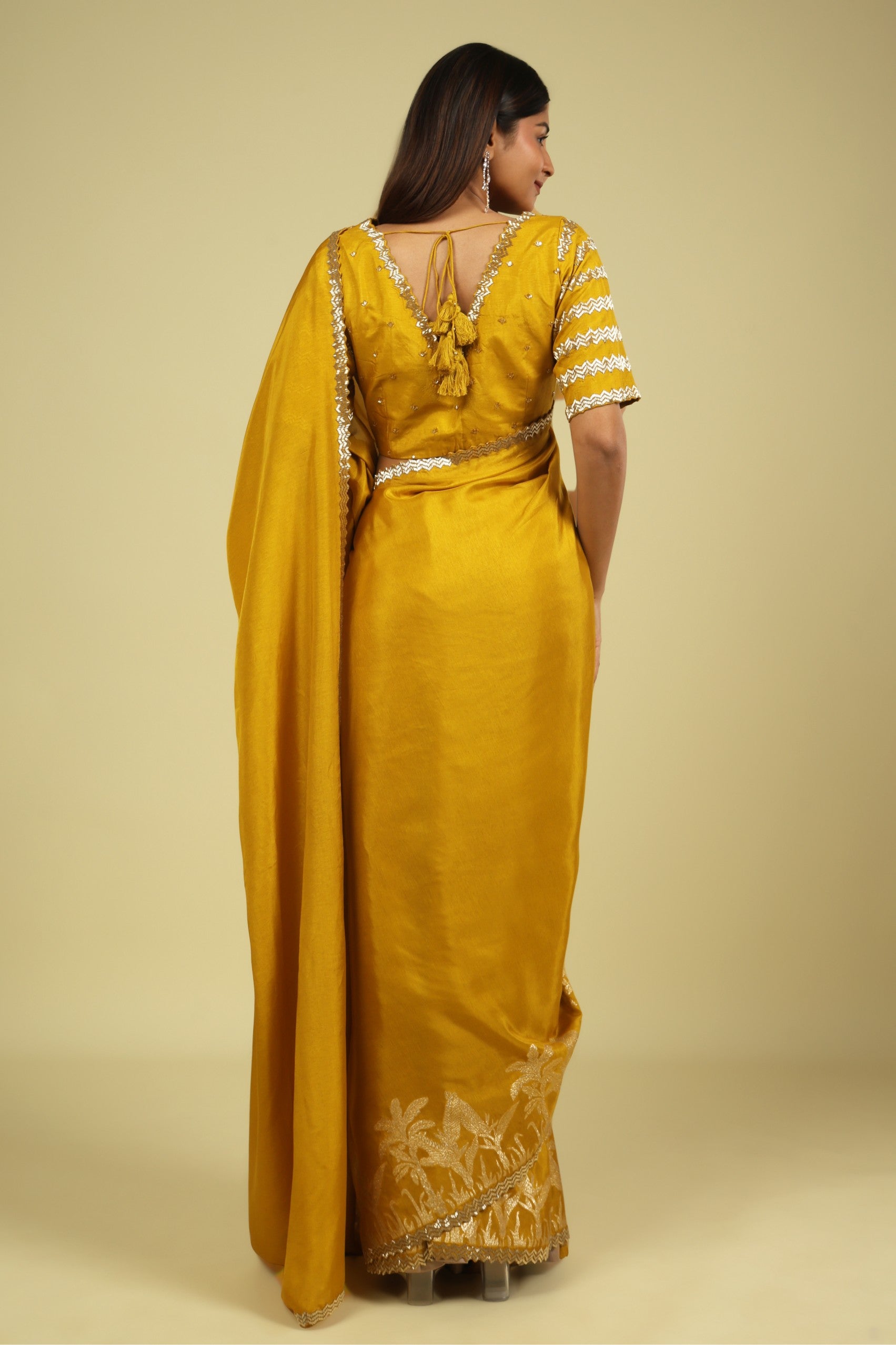 Mustard Tussar Georgette Saree