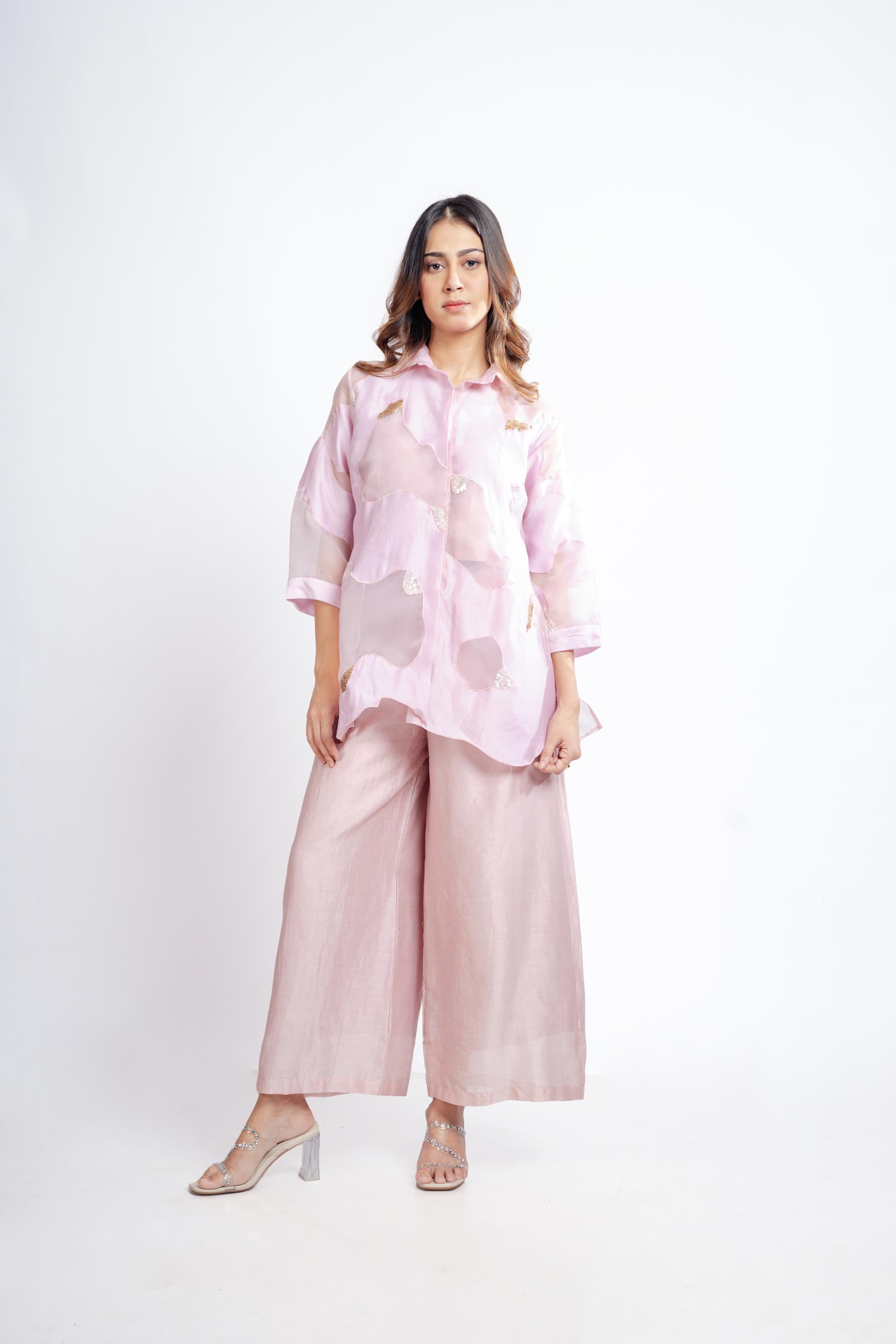 Blush Pink Organza Sequin Embellished Cord Set