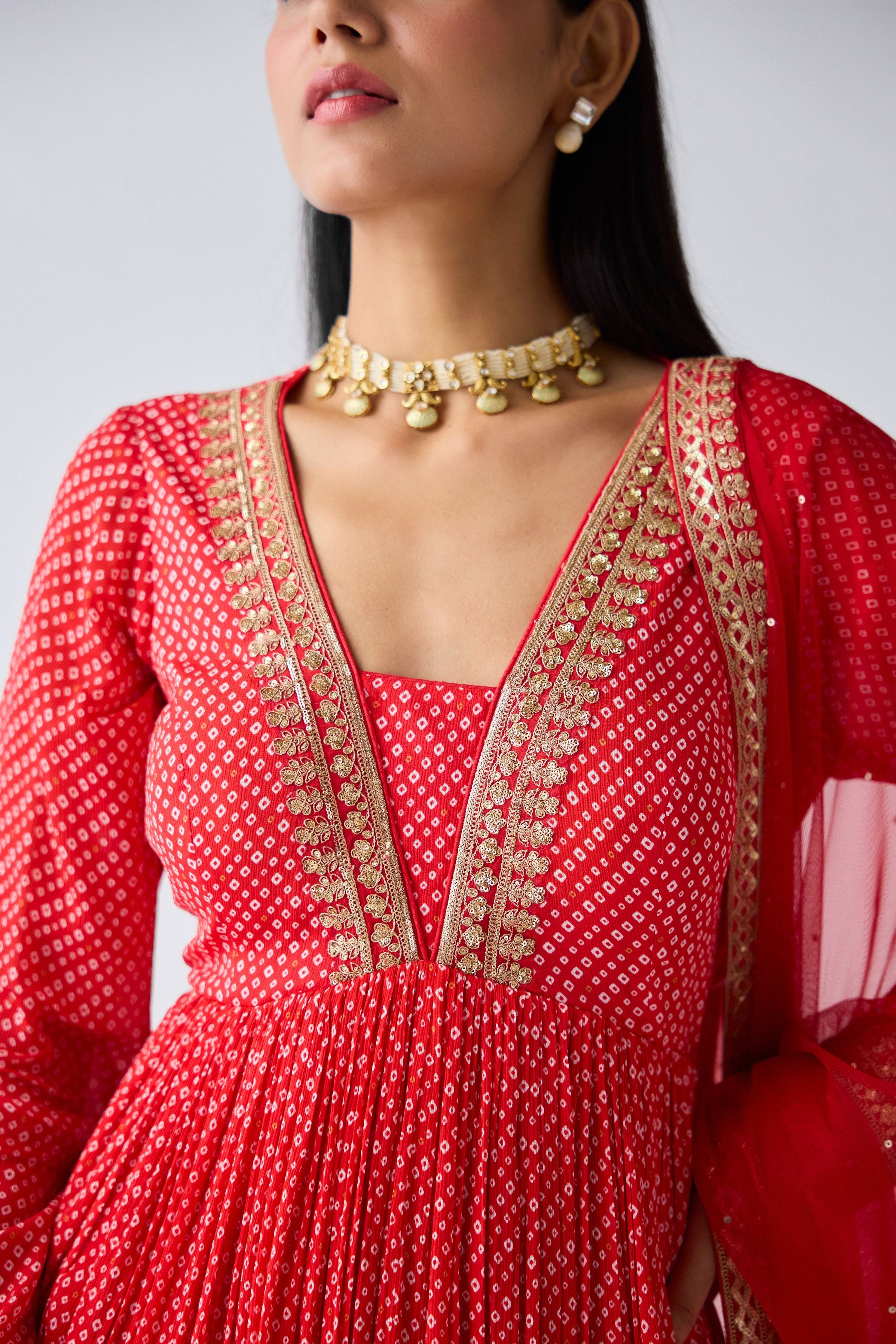 Red Zari Work Anarkali Set - Mokshaa