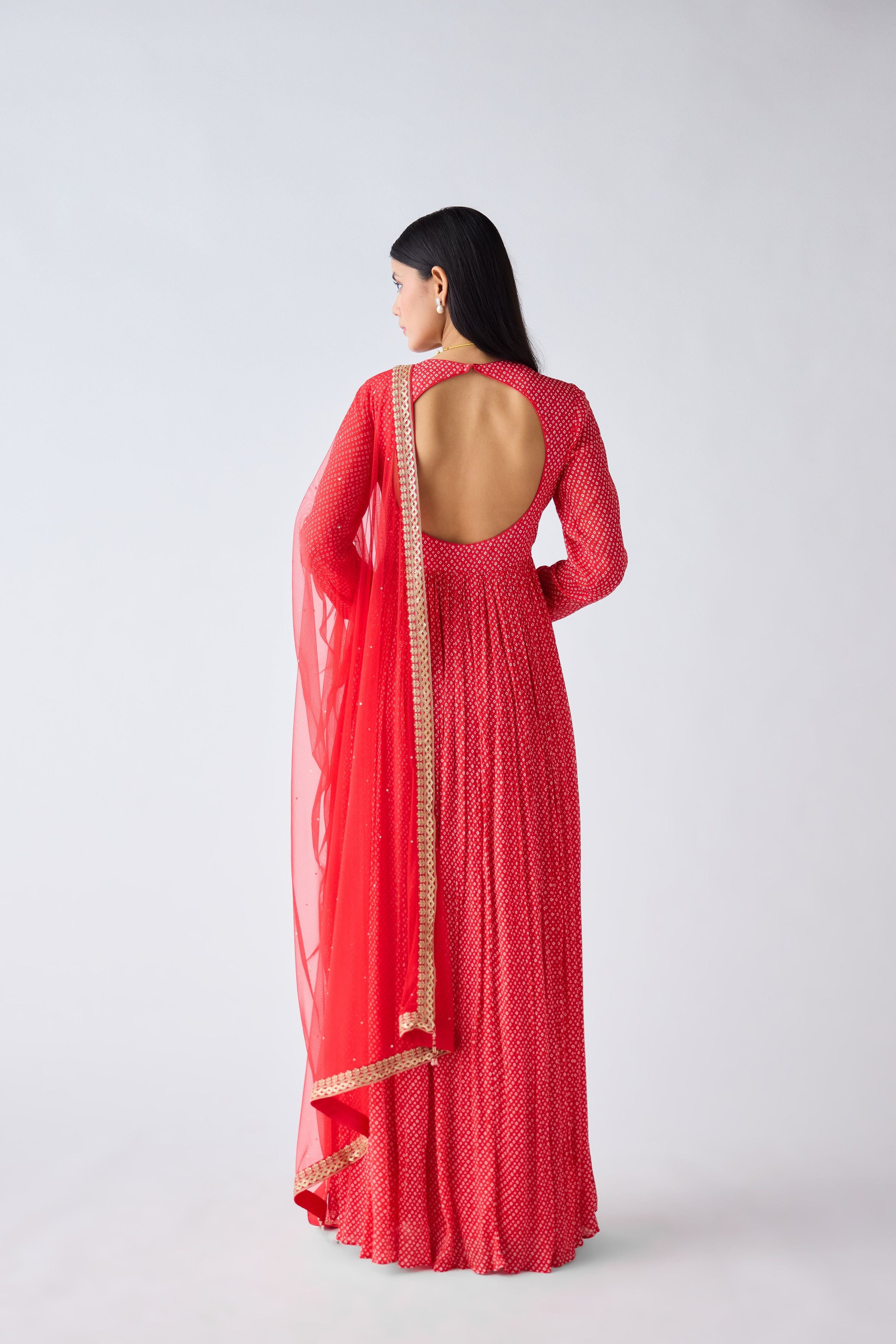 Red Zari Work Anarkali Set - Mokshaa