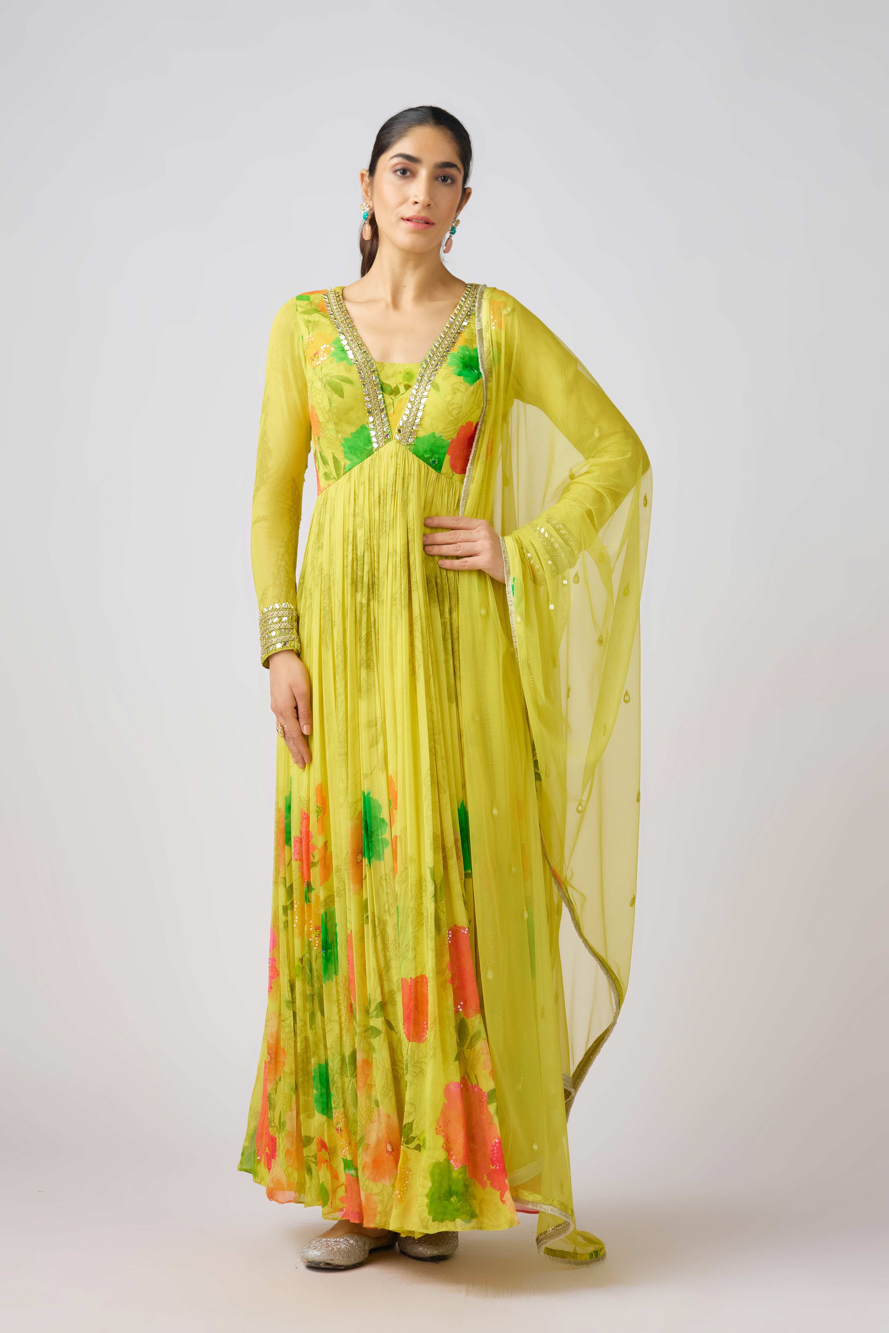 Yellow Georgette Embroidered Anarkali Set  Mokshaa