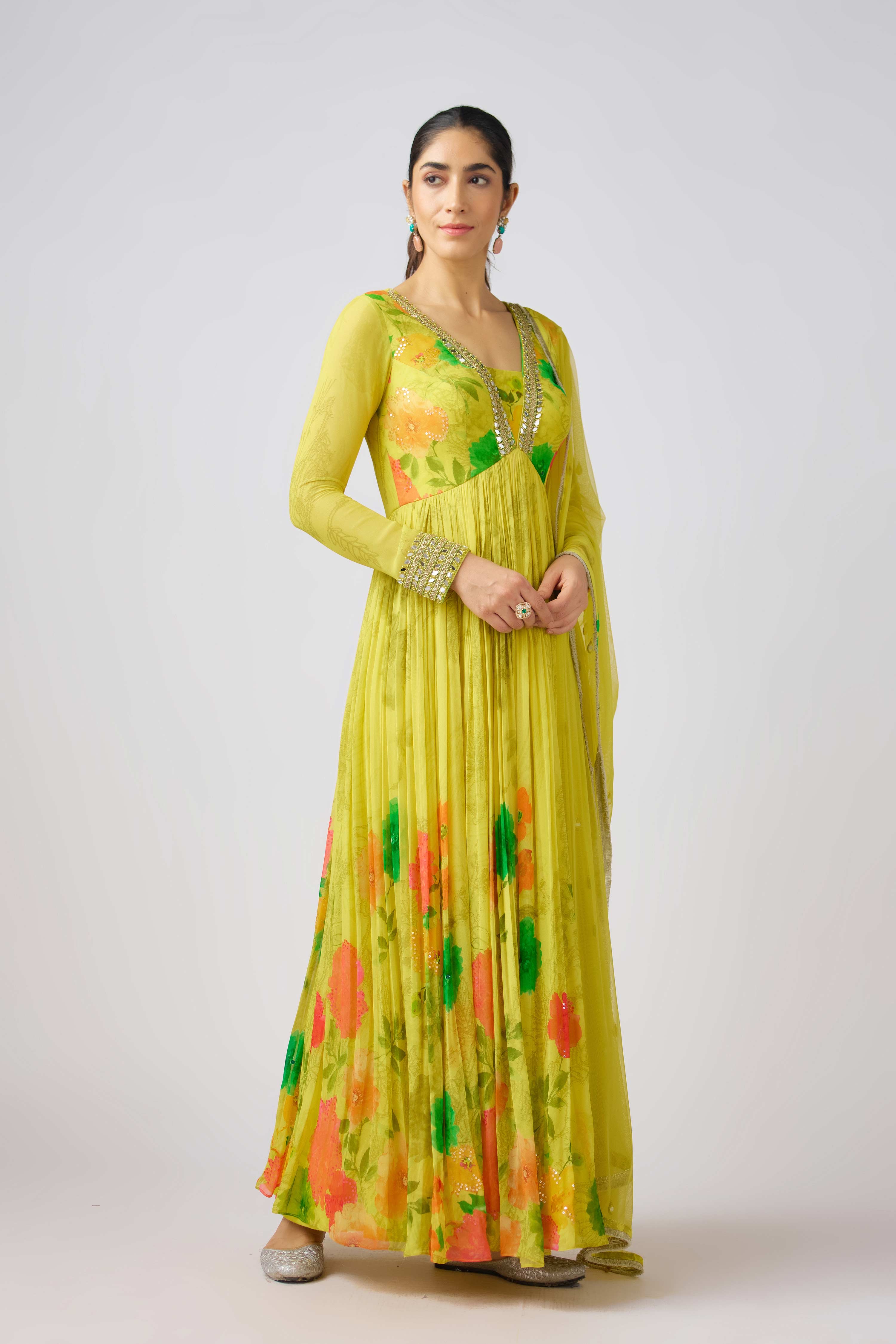 Yellow Georgette Embroidered Anarkali Set  Mokshaa