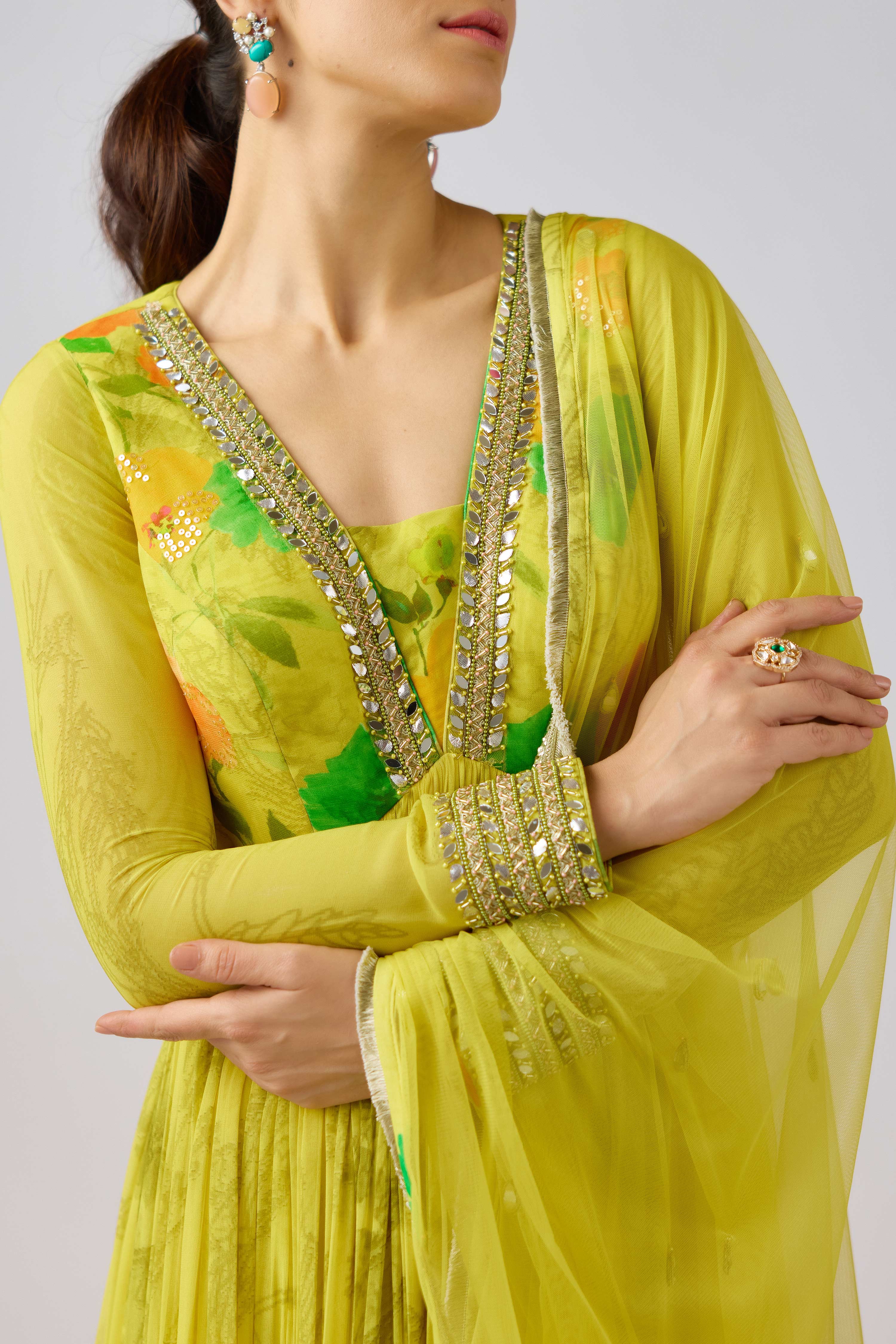 Yellow Georgette Embroidered Anarkali Set  Mokshaa