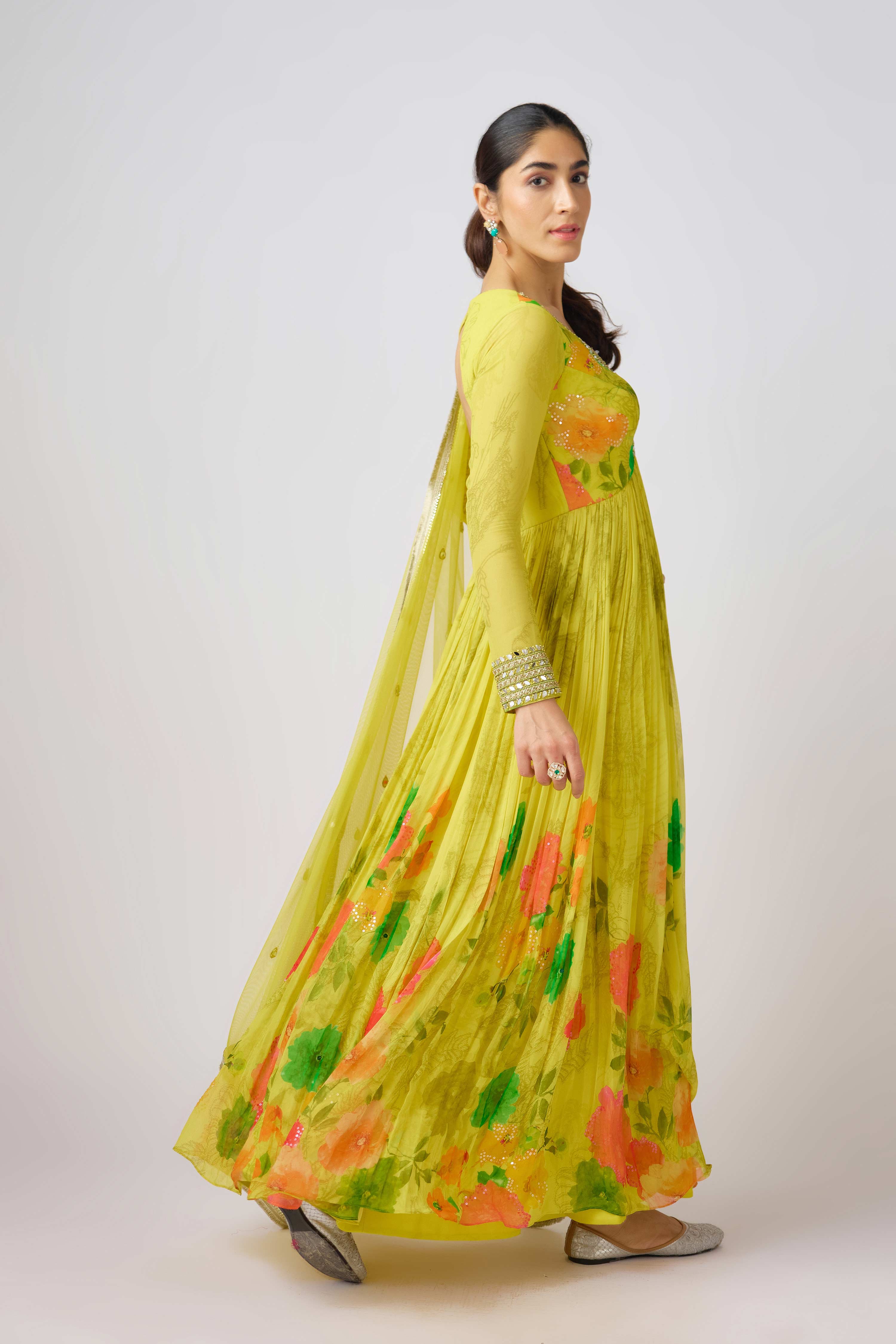 Yellow Georgette Embroidered Anarkali Set  Mokshaa