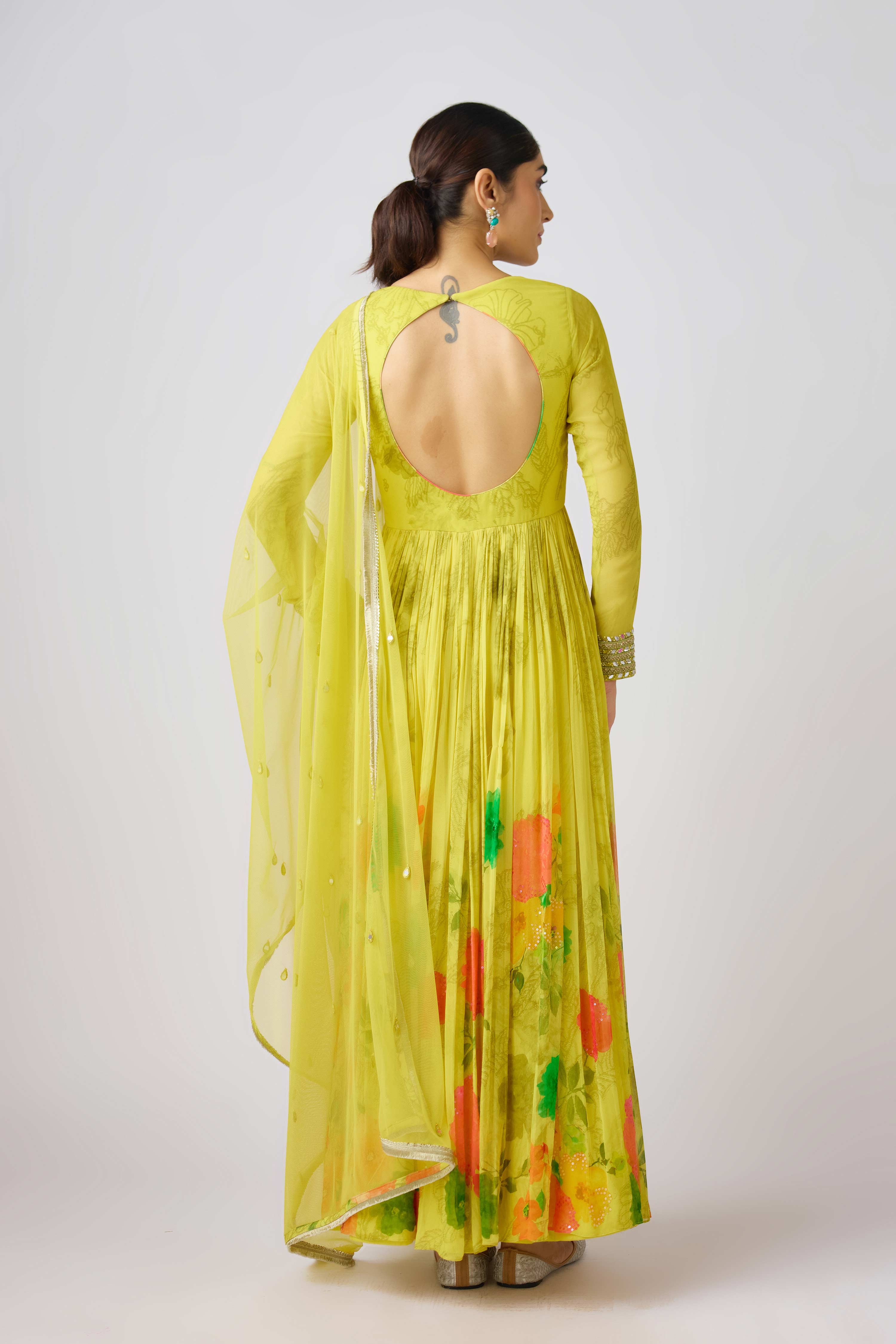 Yellow Georgette Embroidered Anarkali Set  Mokshaa