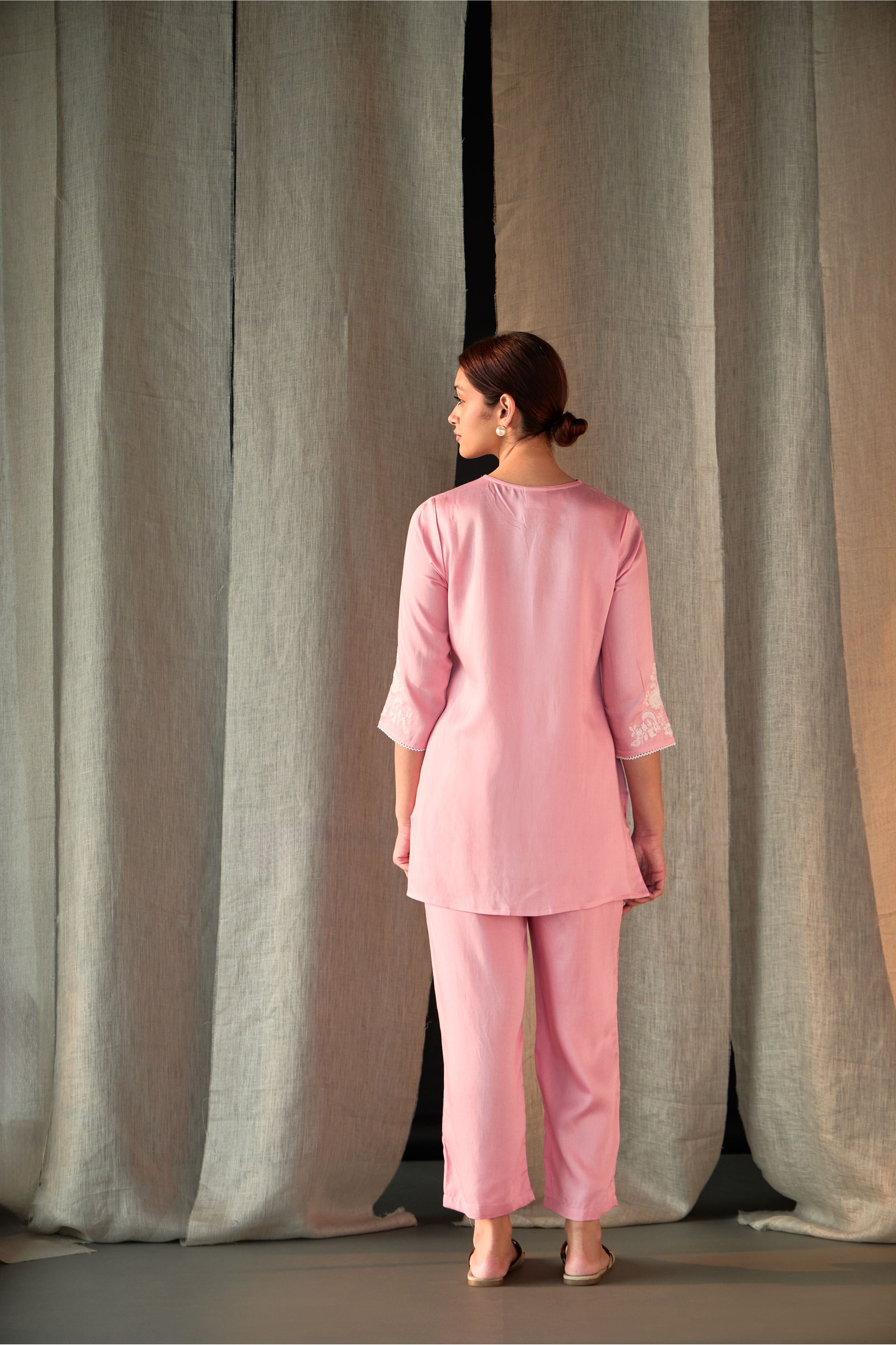 Pink Yoke Embroidered Ecovero Co-ord Set - Mokshaa
