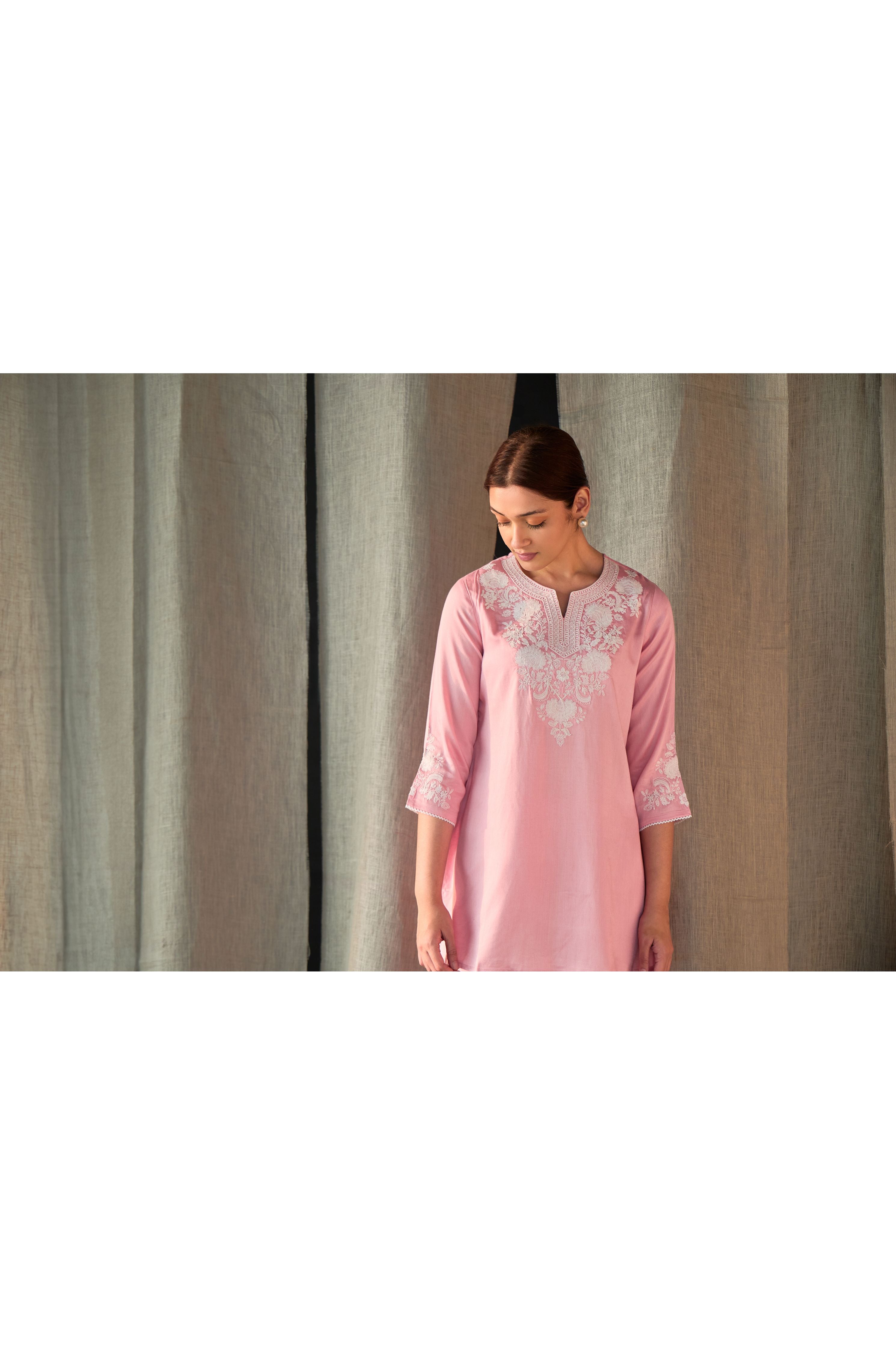 Pink Yoke Embroidered Ecovero Co-ord Set - Mokshaa