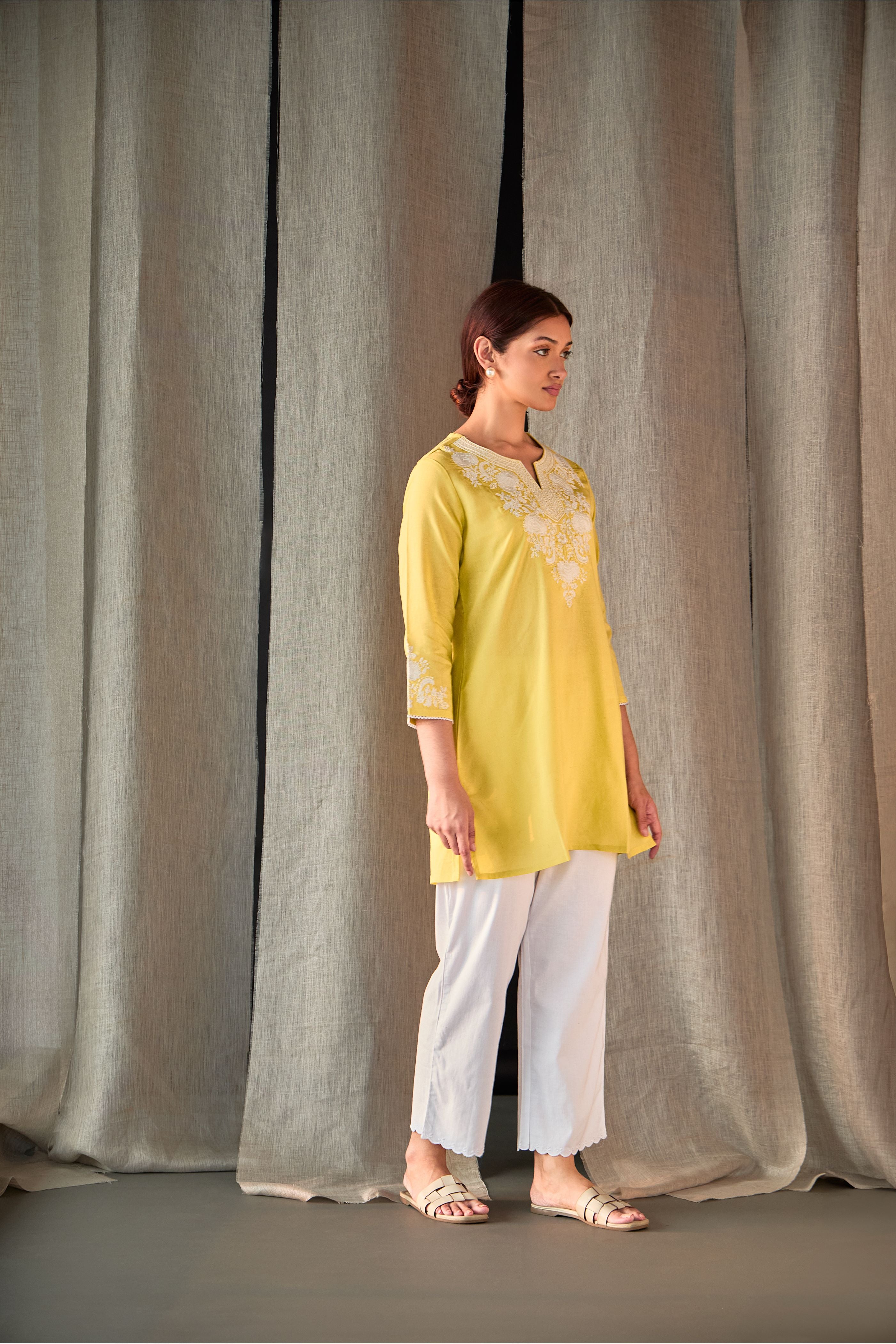 Yellow Yoke Embroidered Co-ord Set - Mokshaa
