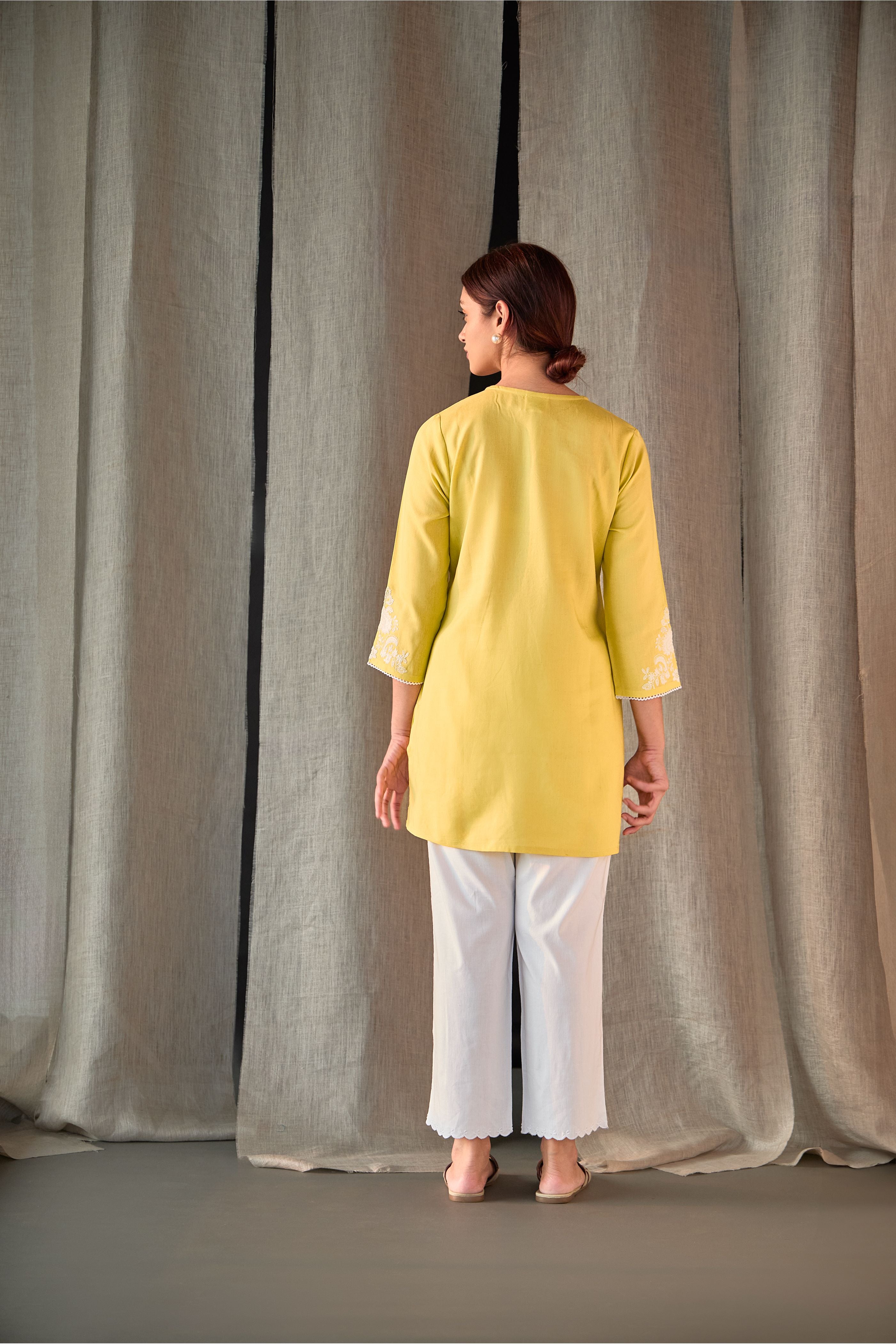 Yellow Yoke Embroidered Co-ord Set - Mokshaa