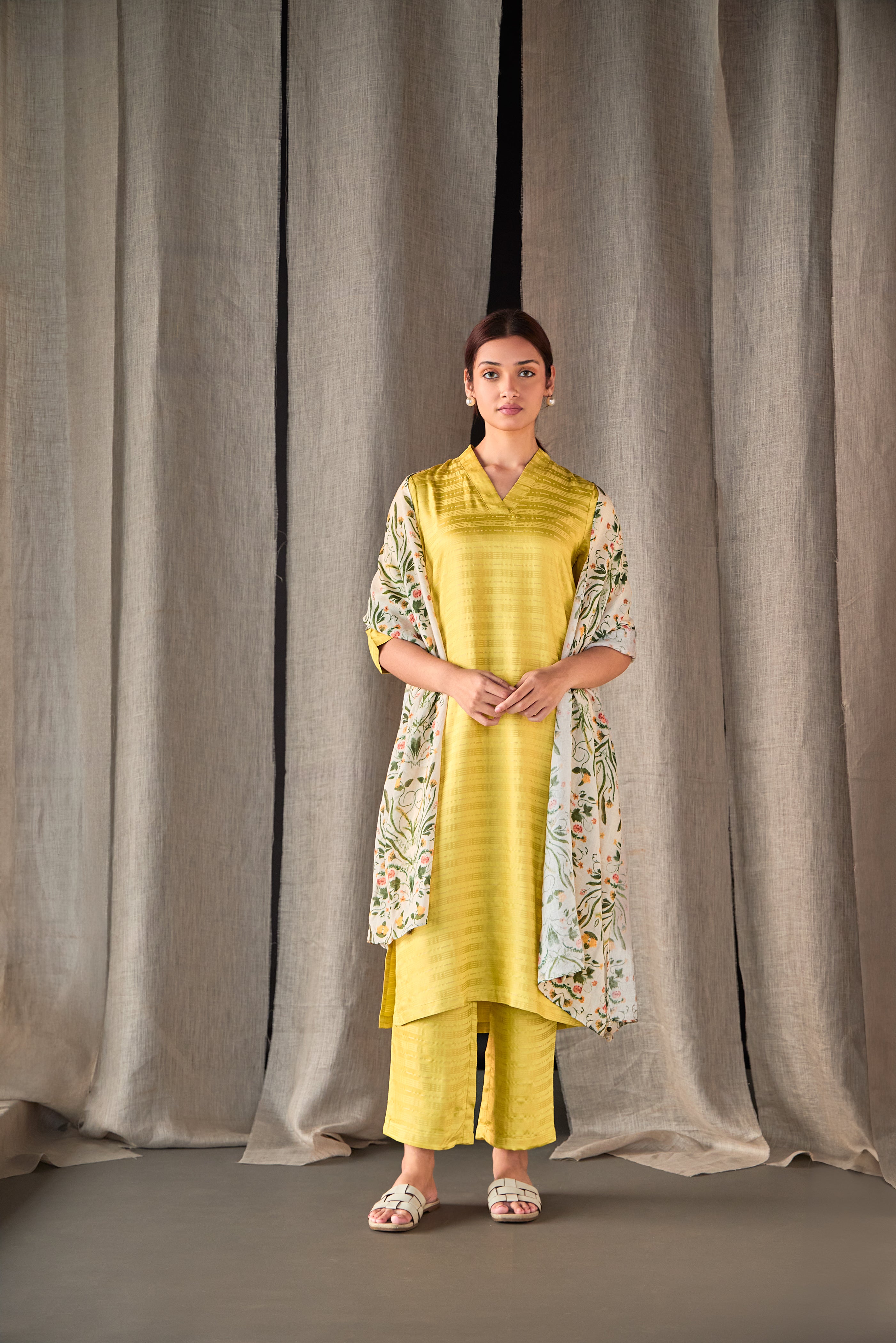 Yellow Tencel Kurta Set with Odhani