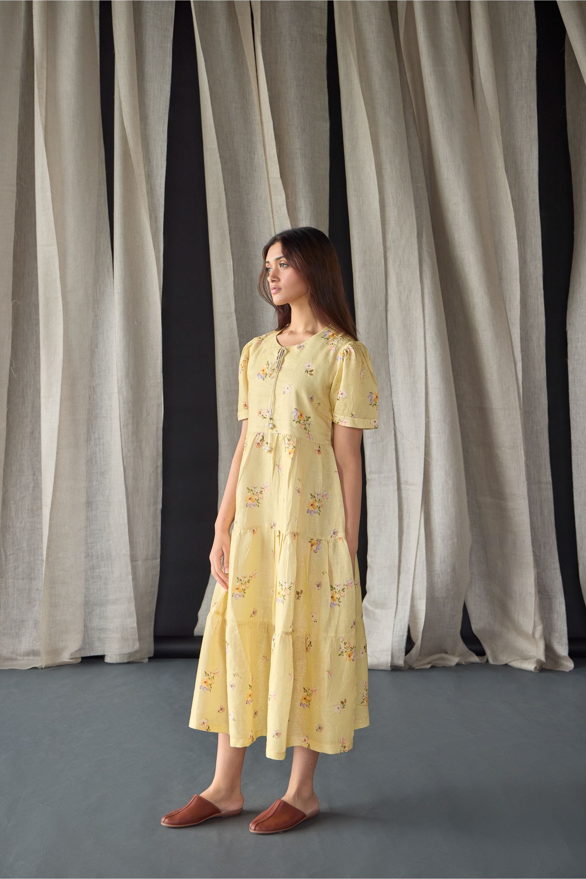 Butter Pure Linen Dress - Mokshaa