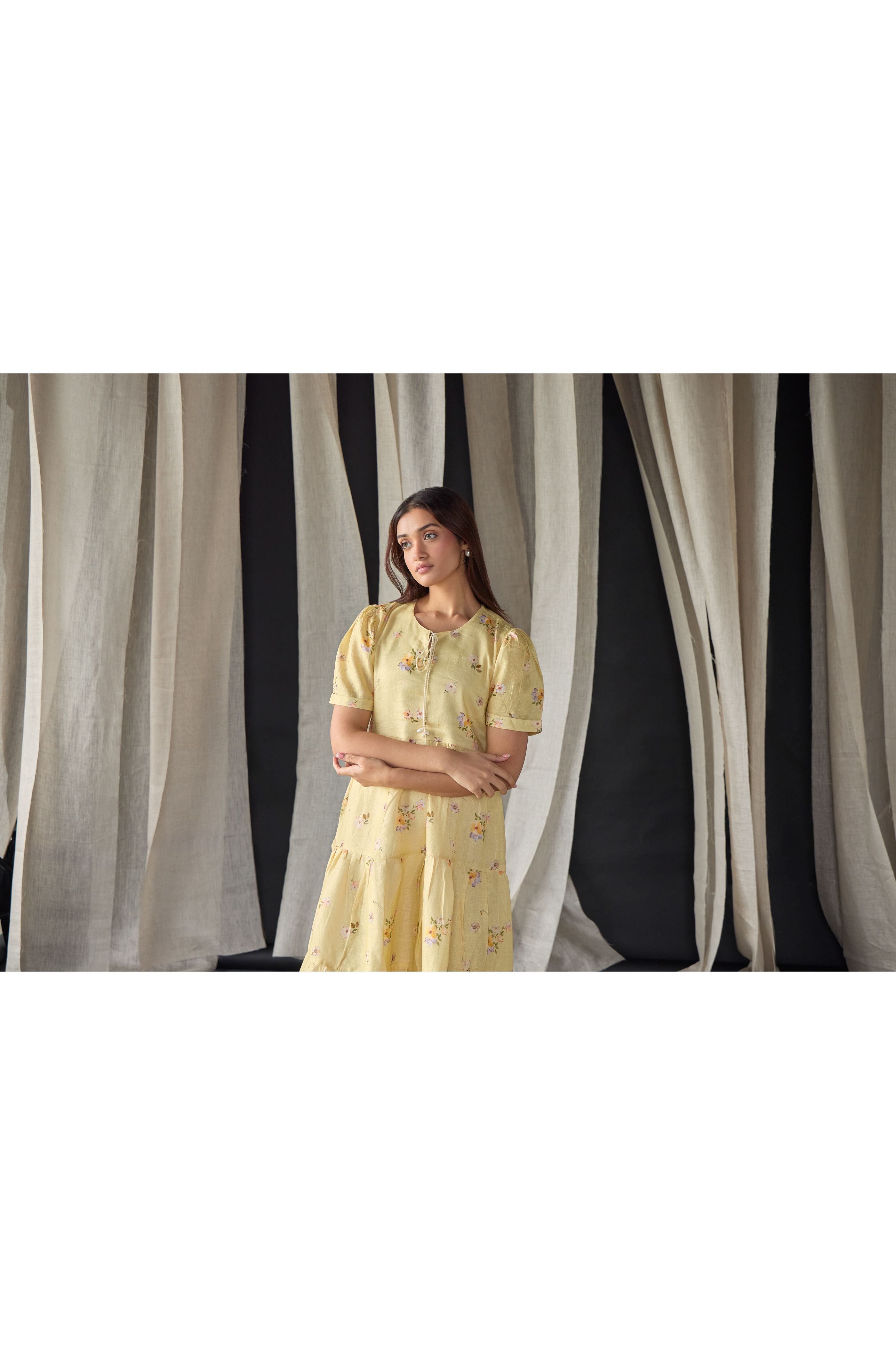Butter Pure Linen Dress - Mokshaa