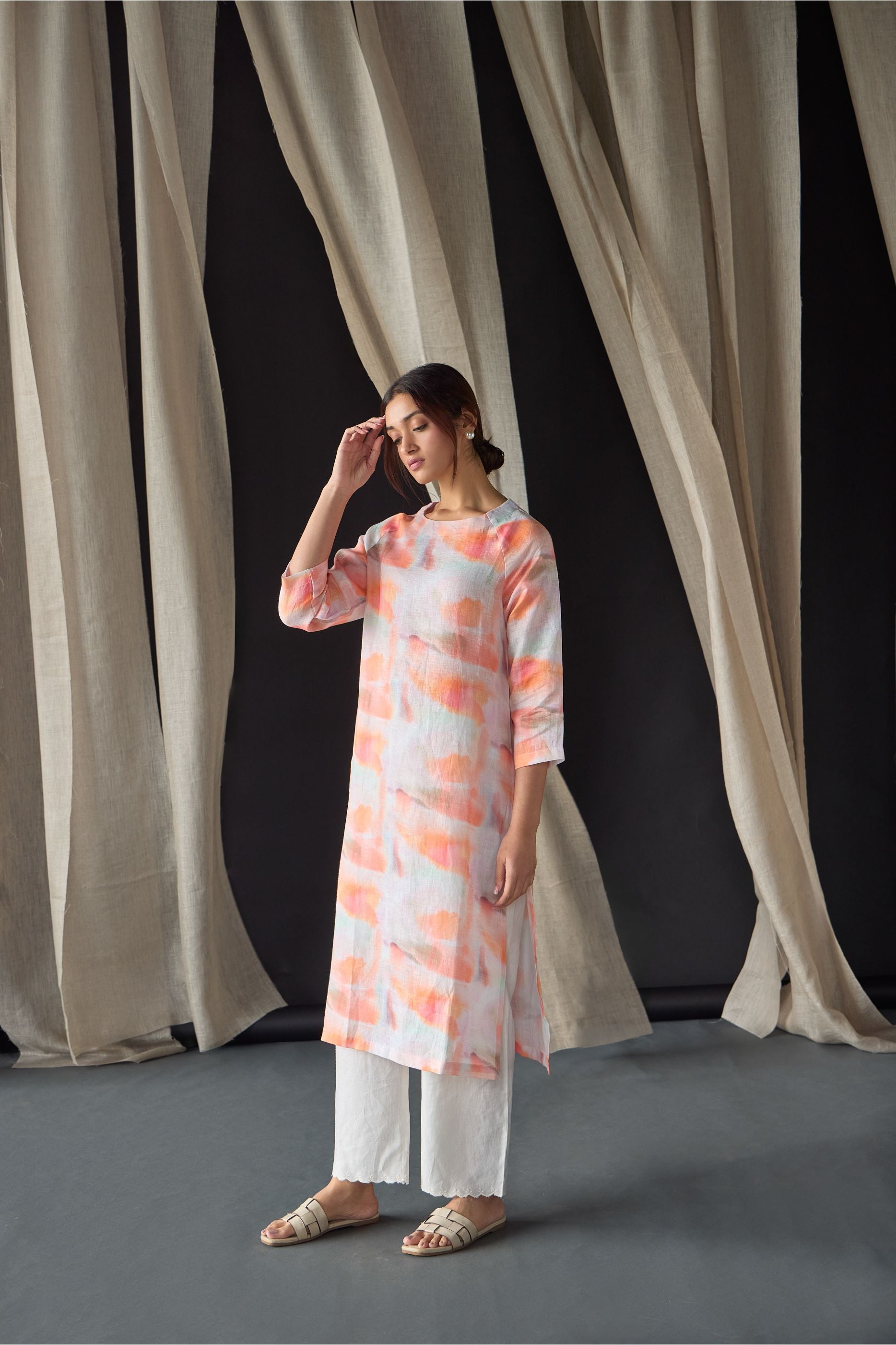 Apricot Linen Kurta Set - Mokshaa