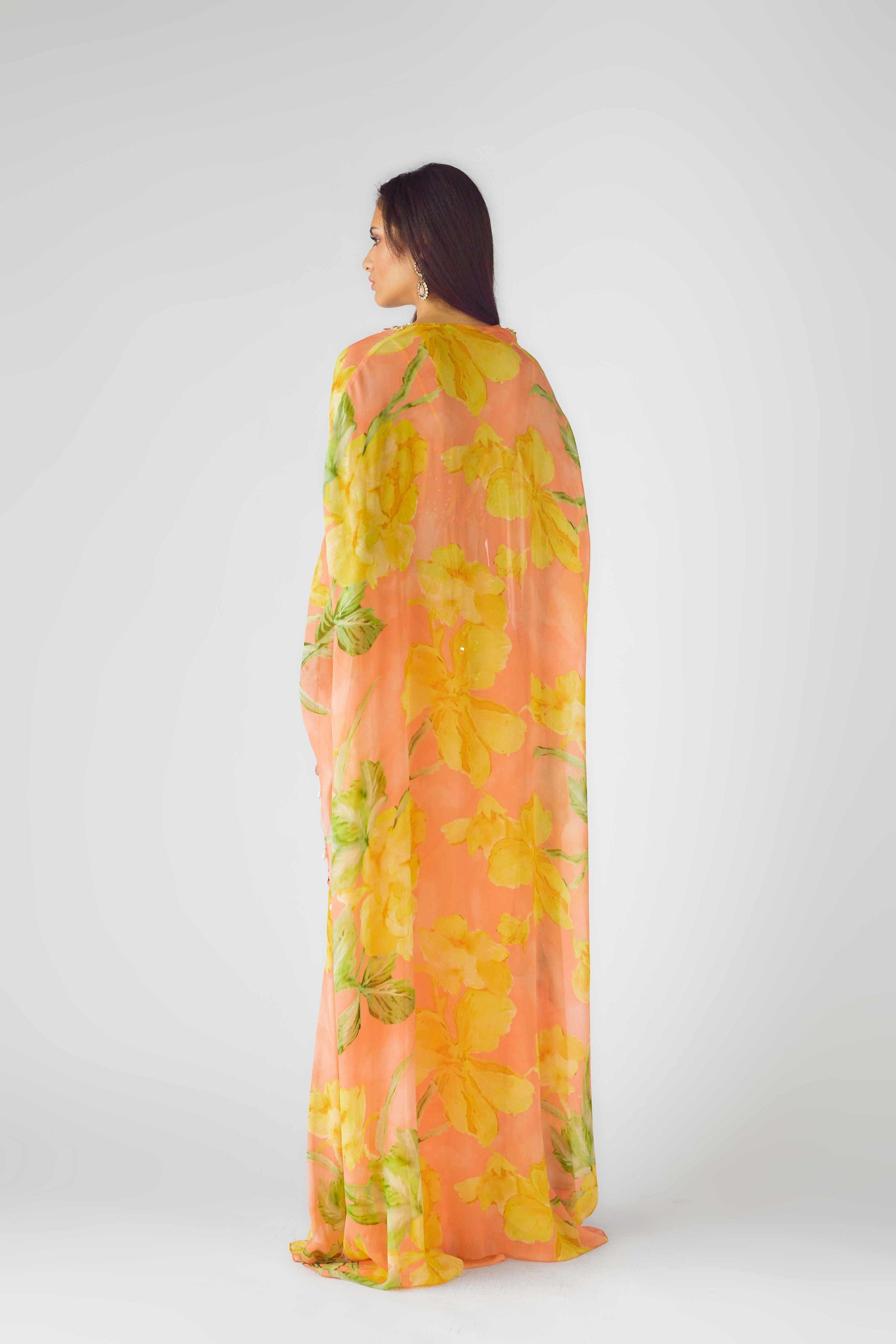 The Soft Peach Blooms Cape Set  Mokshaa