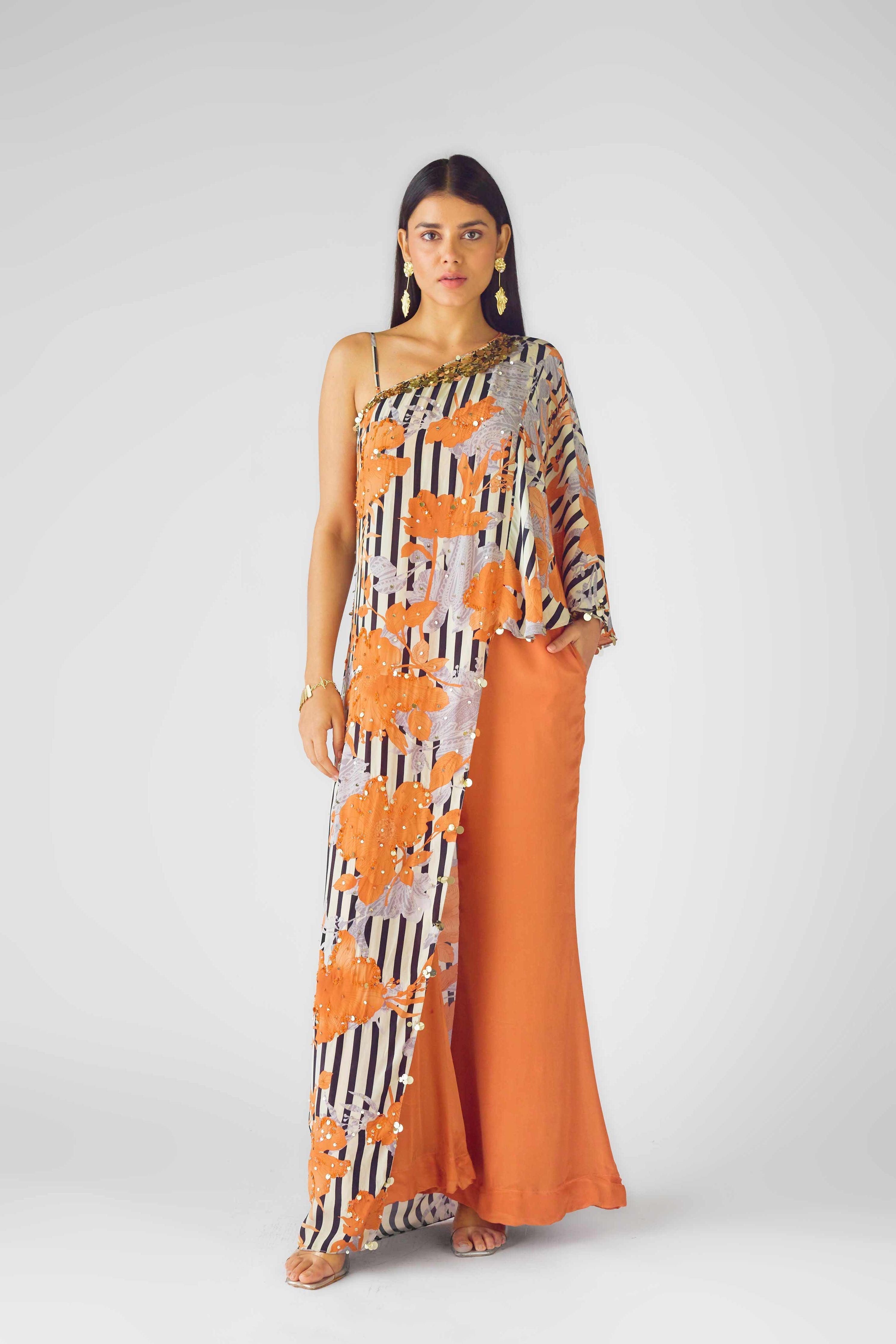 The Tangerine Blooms Cape Set  Mokshaa