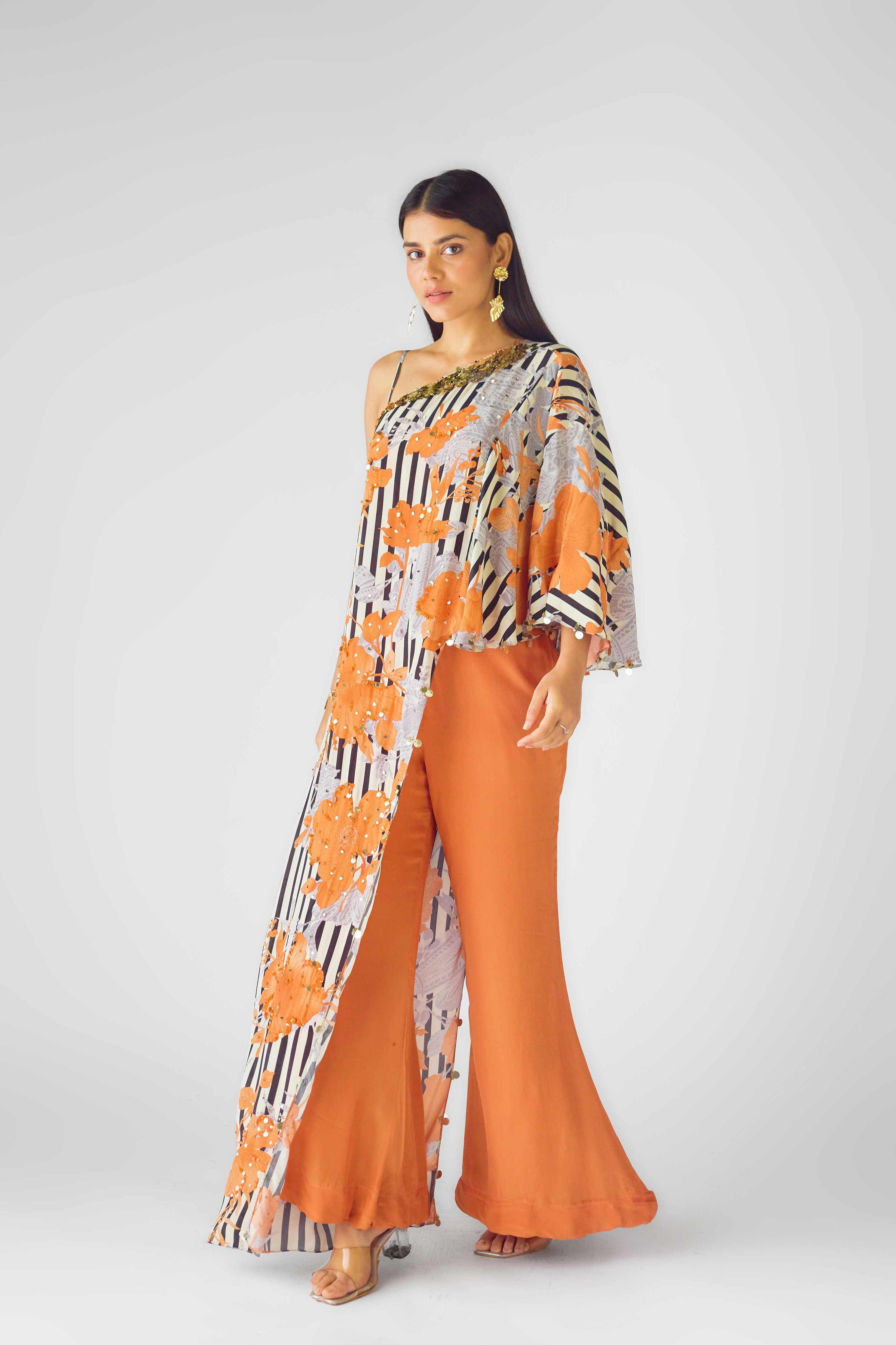 The Tangerine Blooms Cape Set  Mokshaa