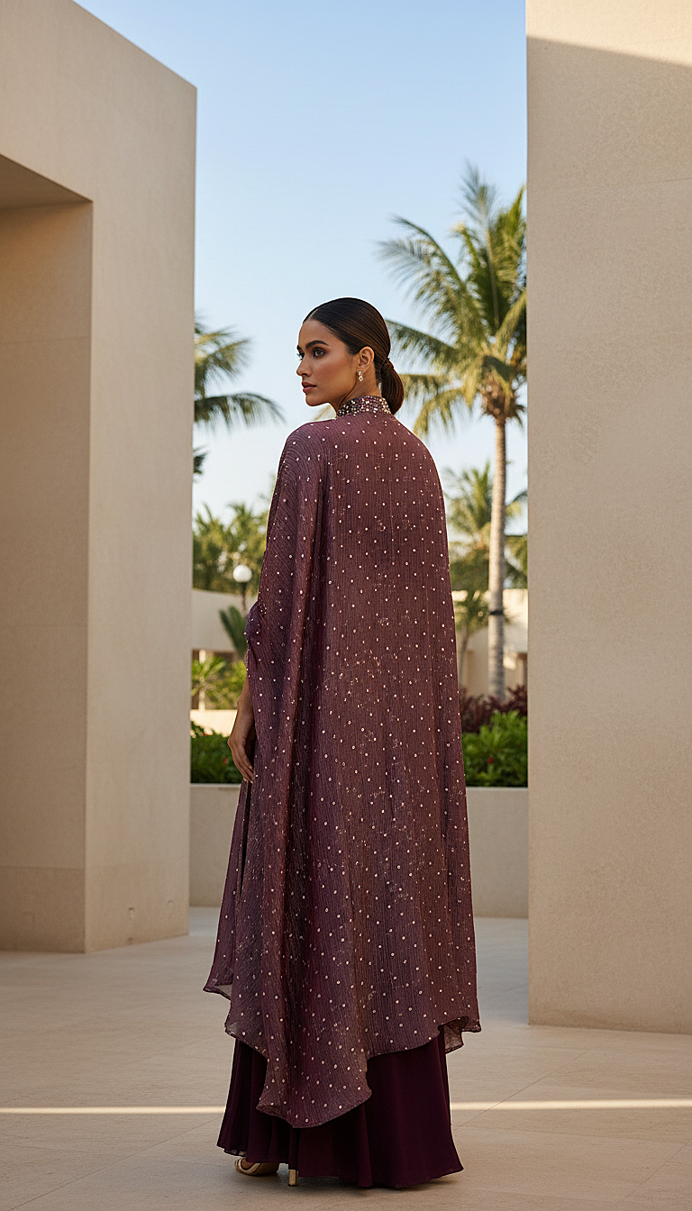 The Imperial Plum Embroidered Cape Set