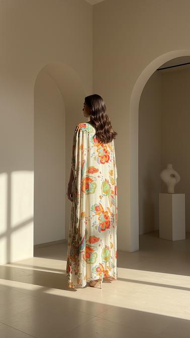 Ivory Crepe Garden Embroidered Cape Set