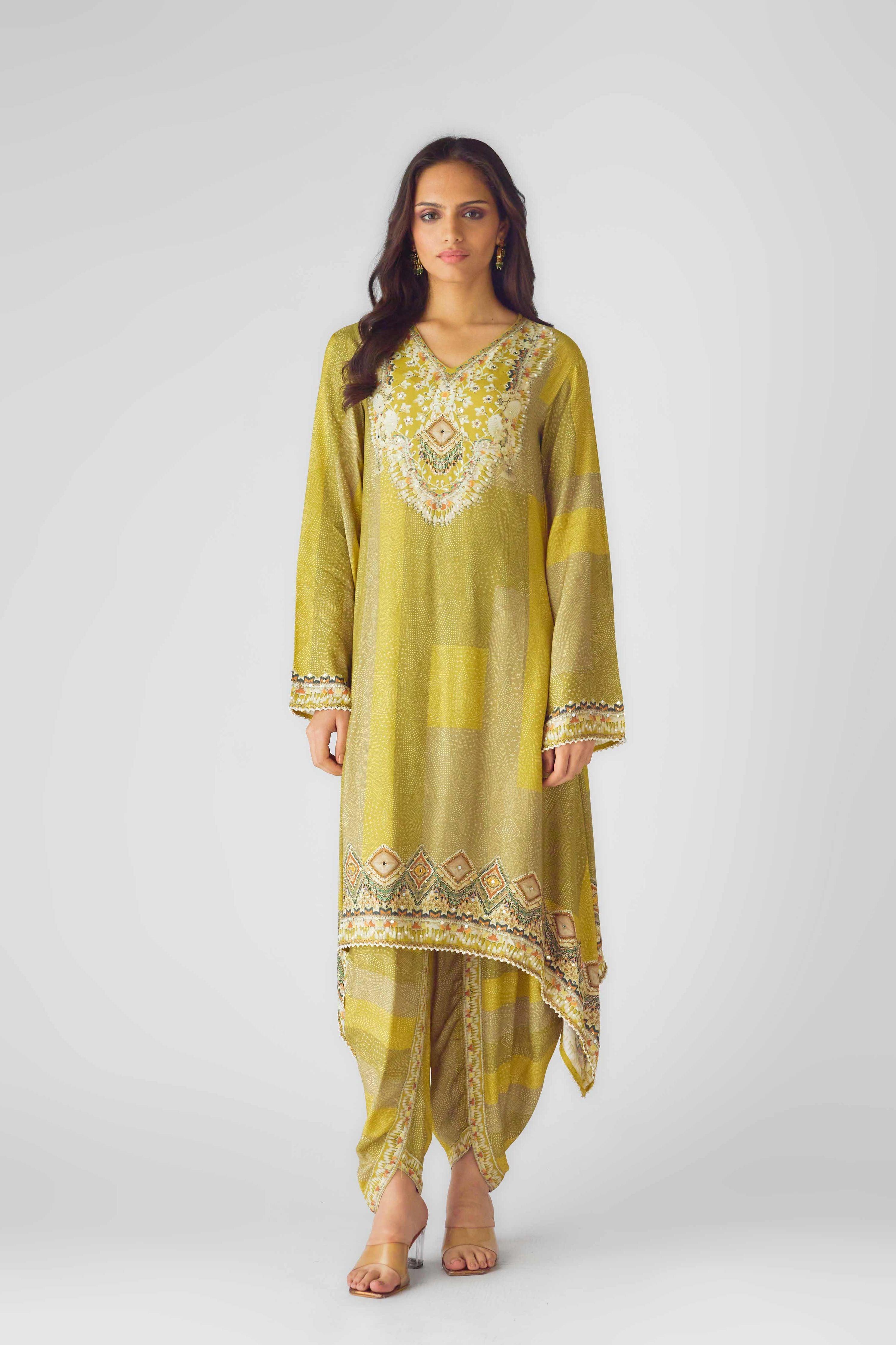 Lime Muslin Embroidered Suit Set  Mokshaa