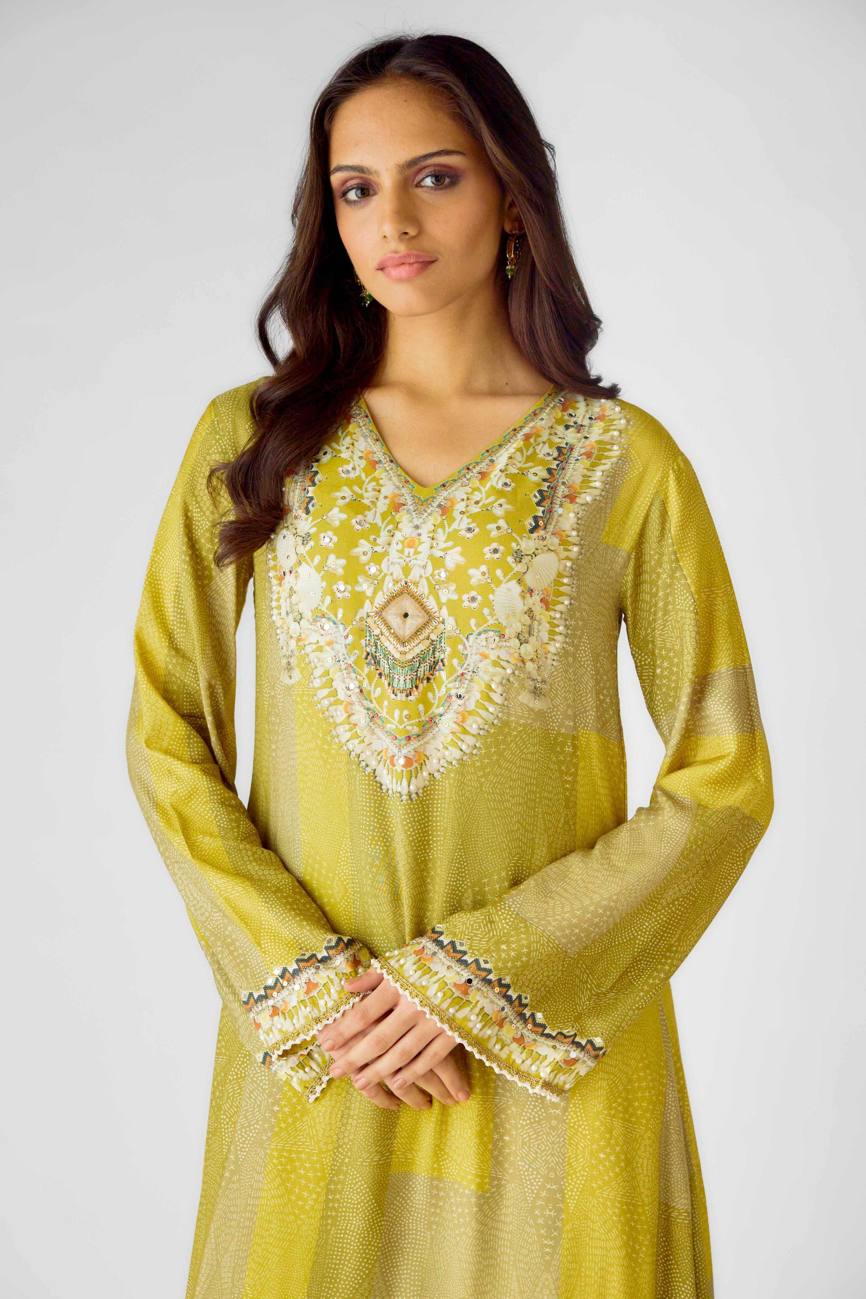 Lime Muslin Embroidered Suit Set  Mokshaa