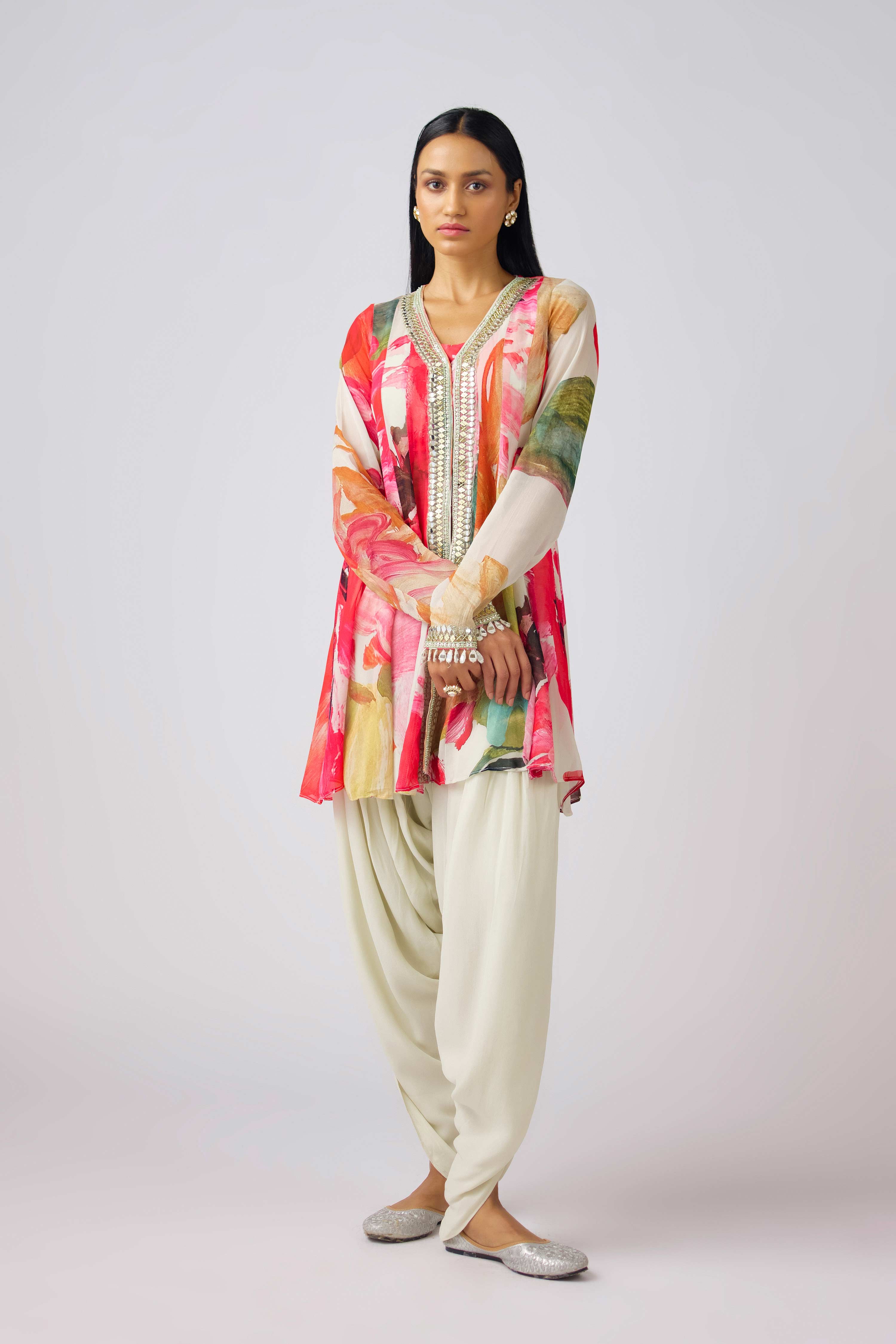 Multi Crepe Embroidered Floral Dhoti Set  Mokshaa