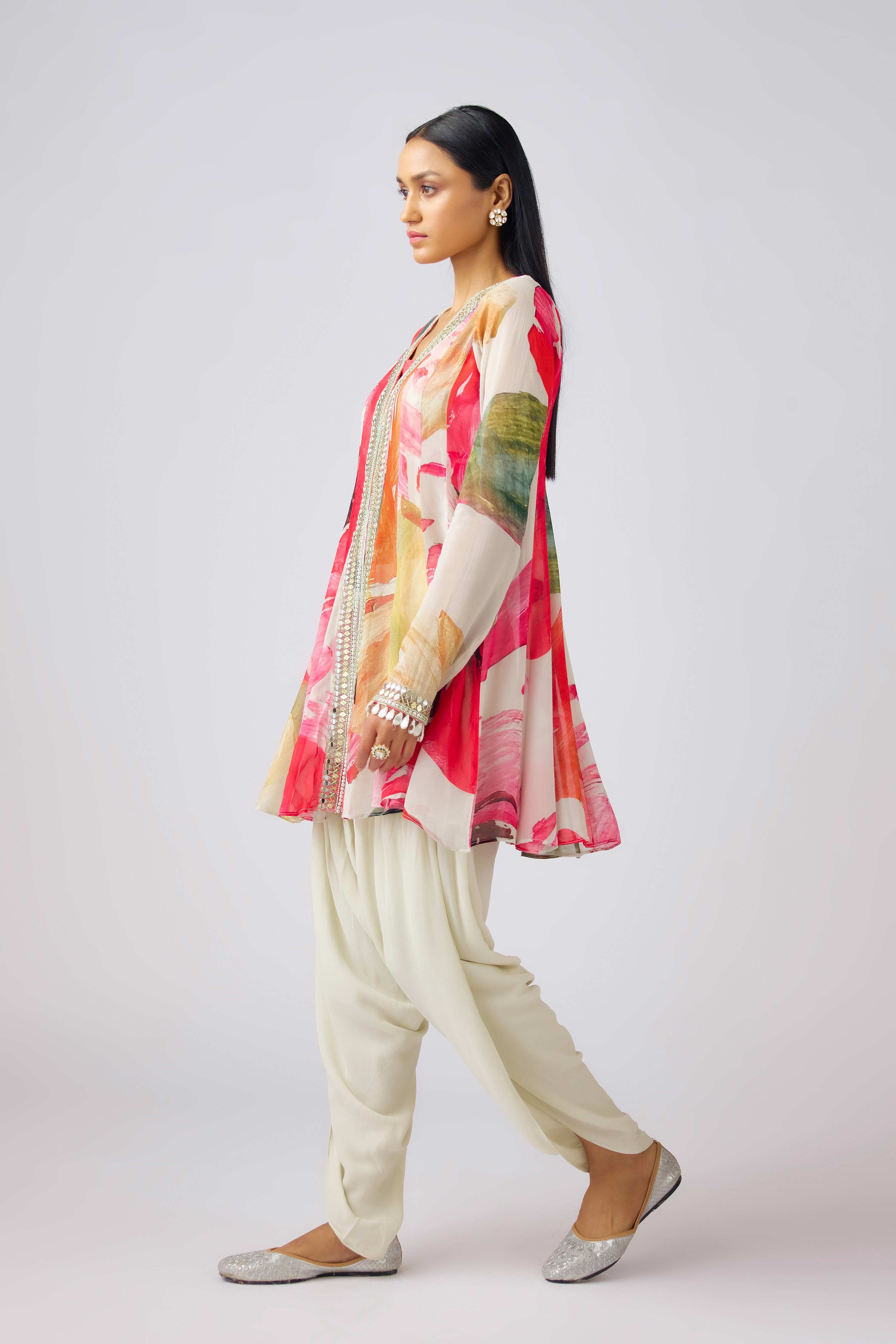 Multi Crepe Embroidered Floral Dhoti Set  Mokshaa