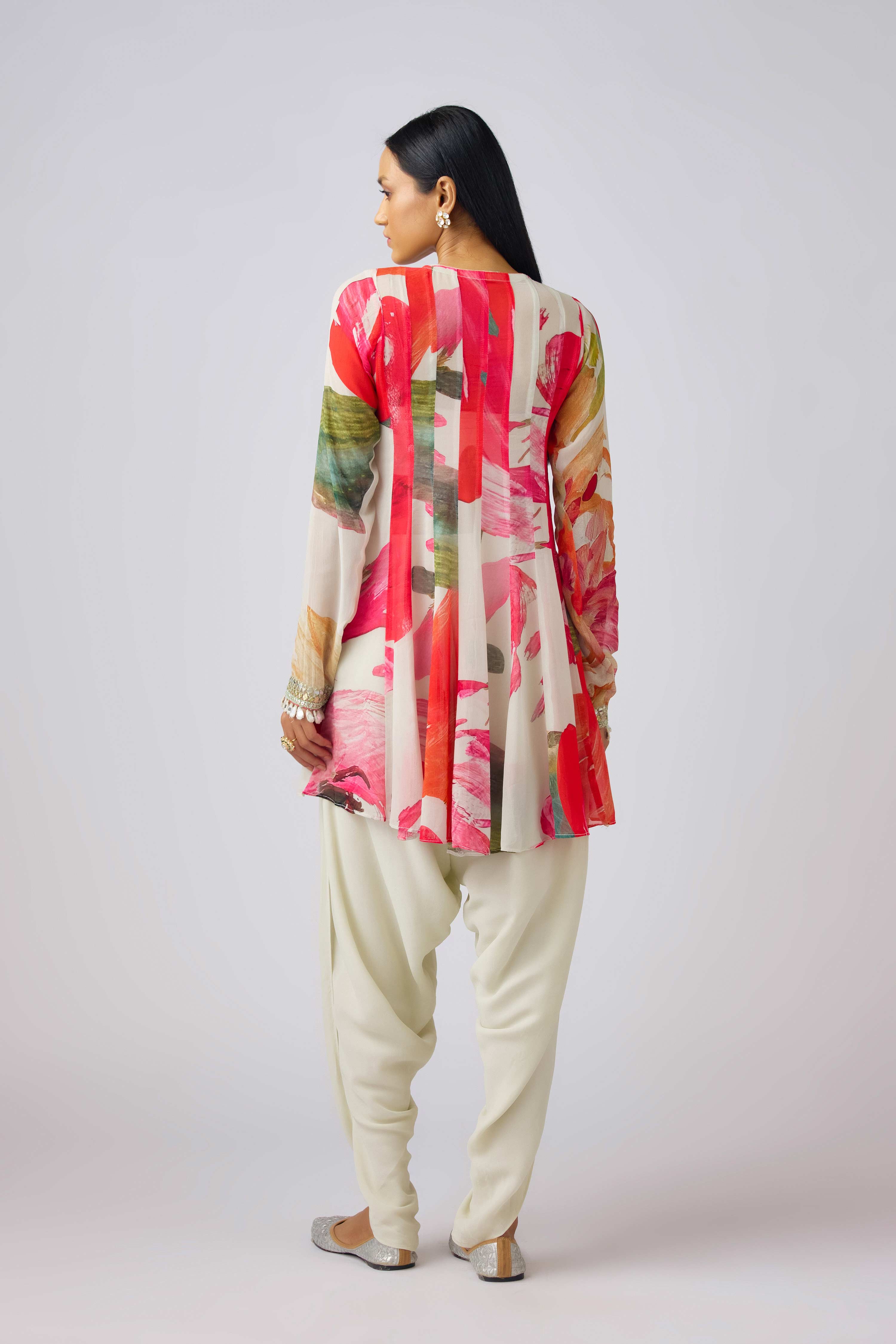 Multi Crepe Embroidered Floral Dhoti Set  Mokshaa