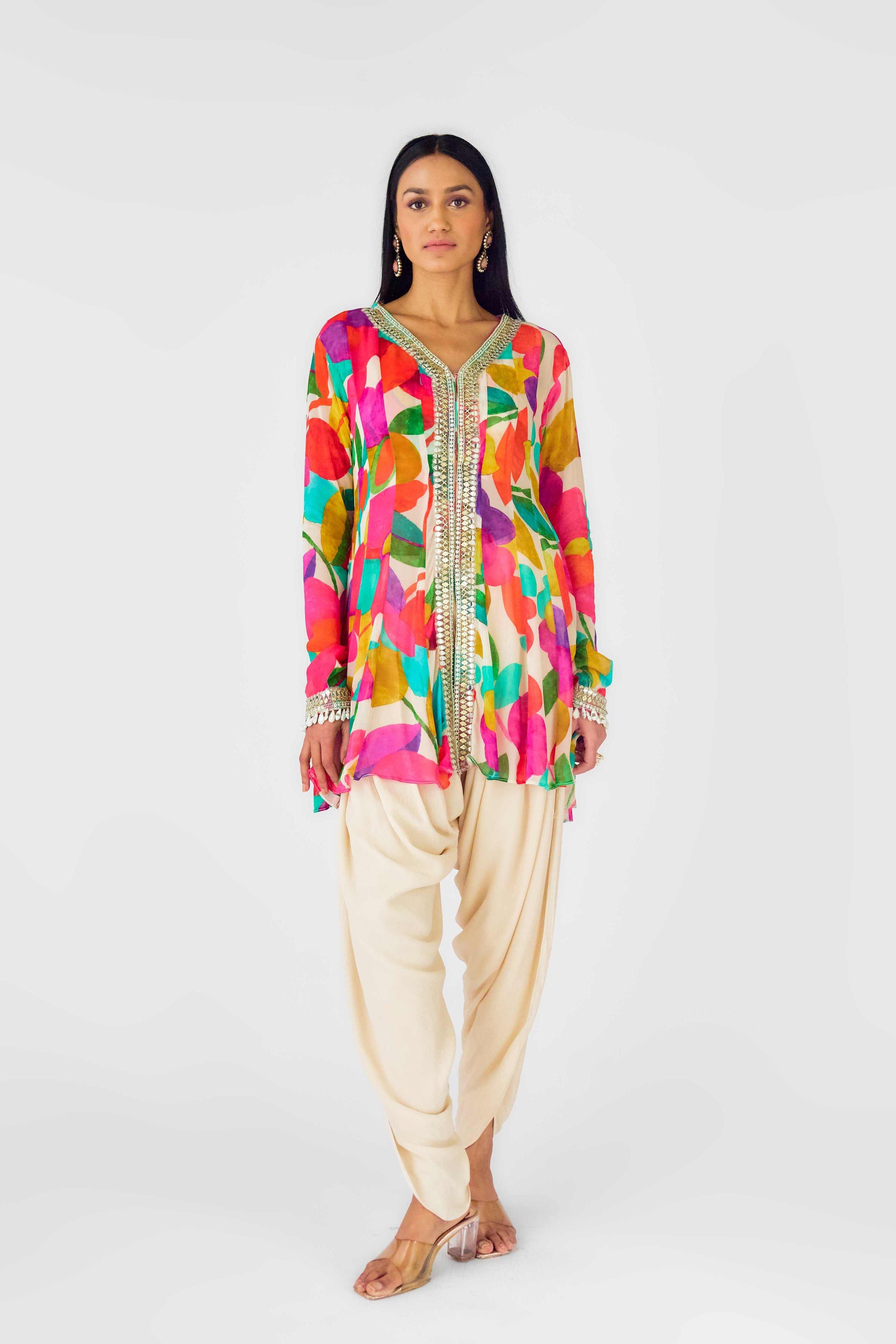 Multi Crepe Embroidered Abstract Dhoti Set  Mokshaa