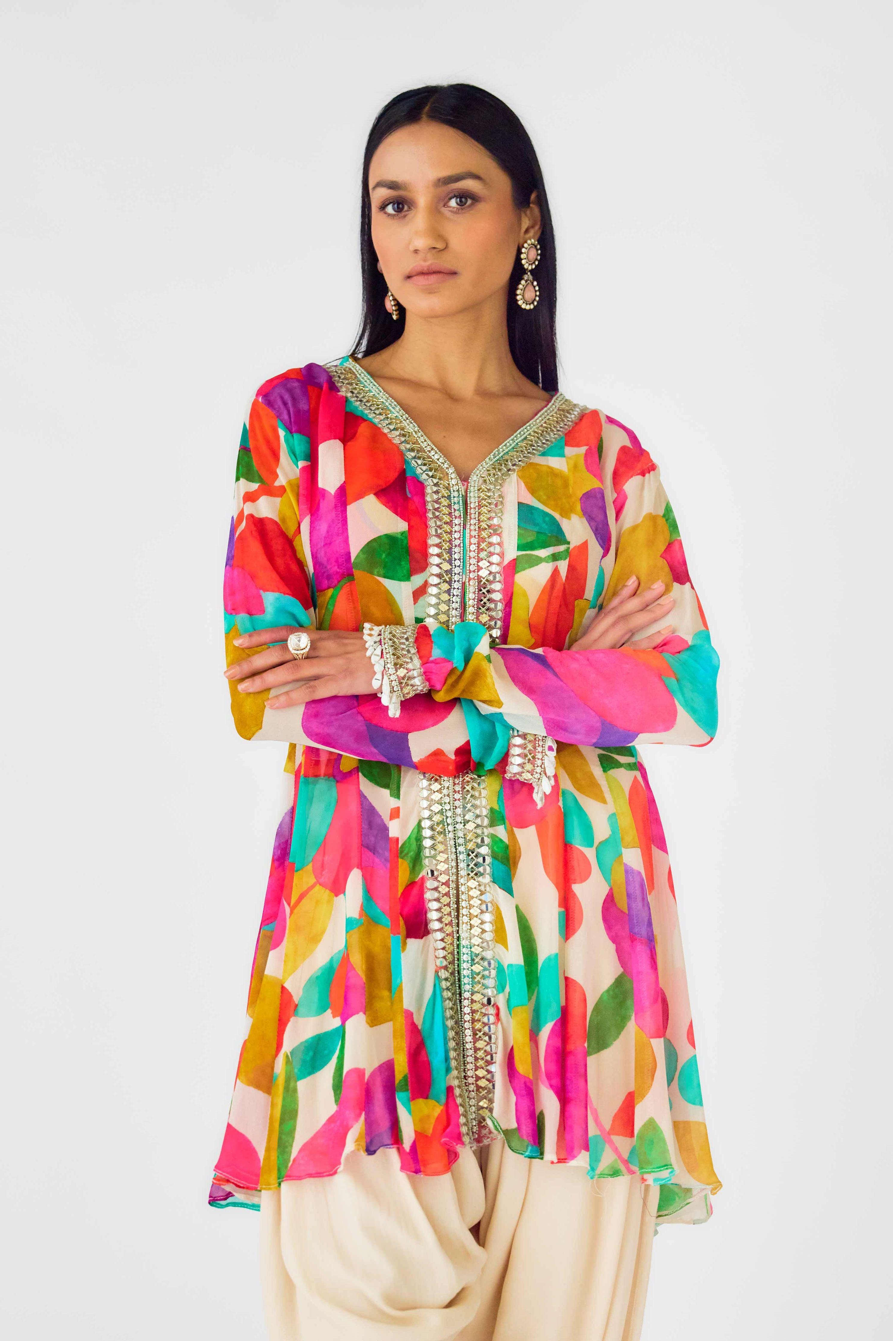 Multi Crepe Embroidered Abstract Dhoti Set  Mokshaa
