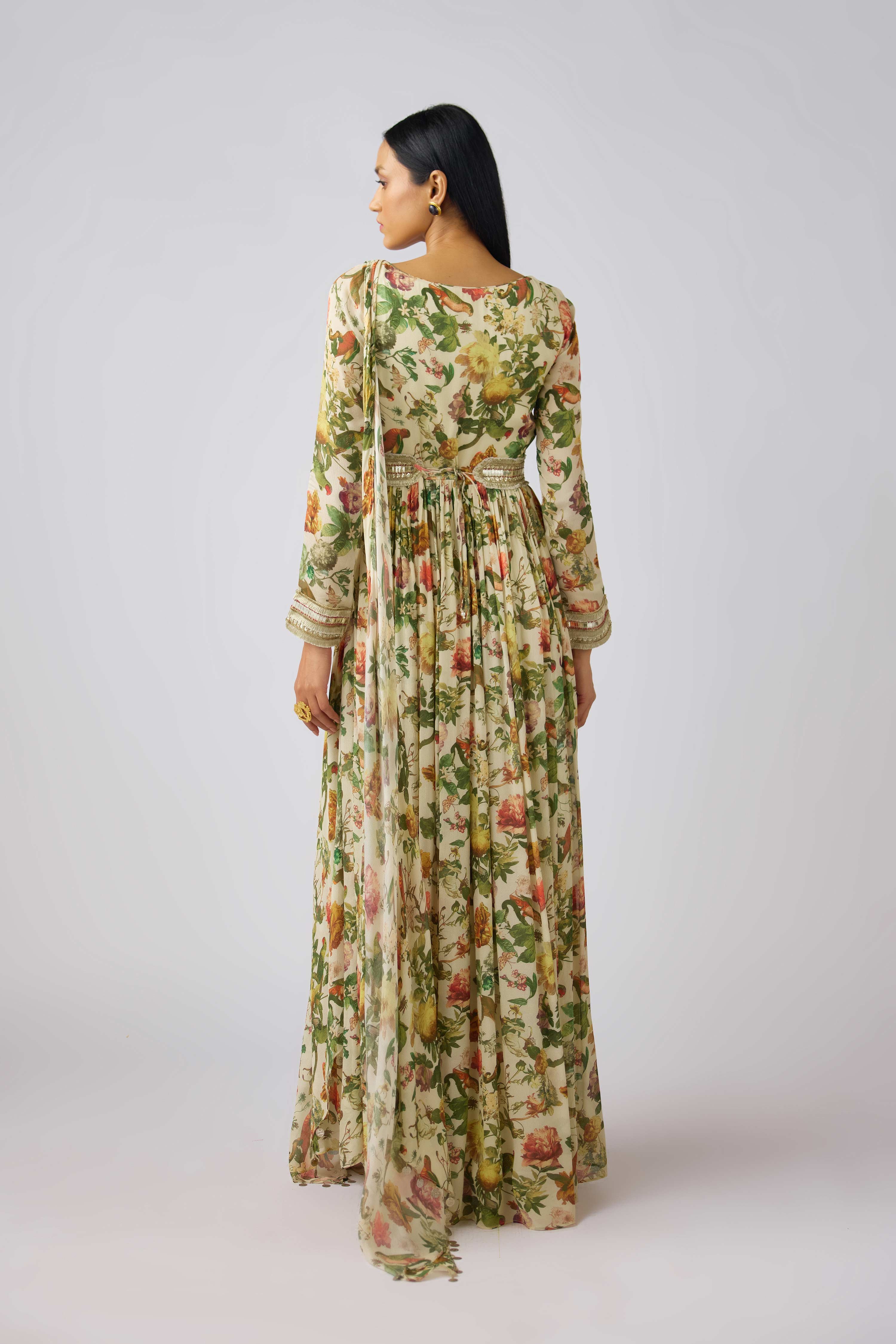 Off White Chinon Embroidered Gown  Mokshaa