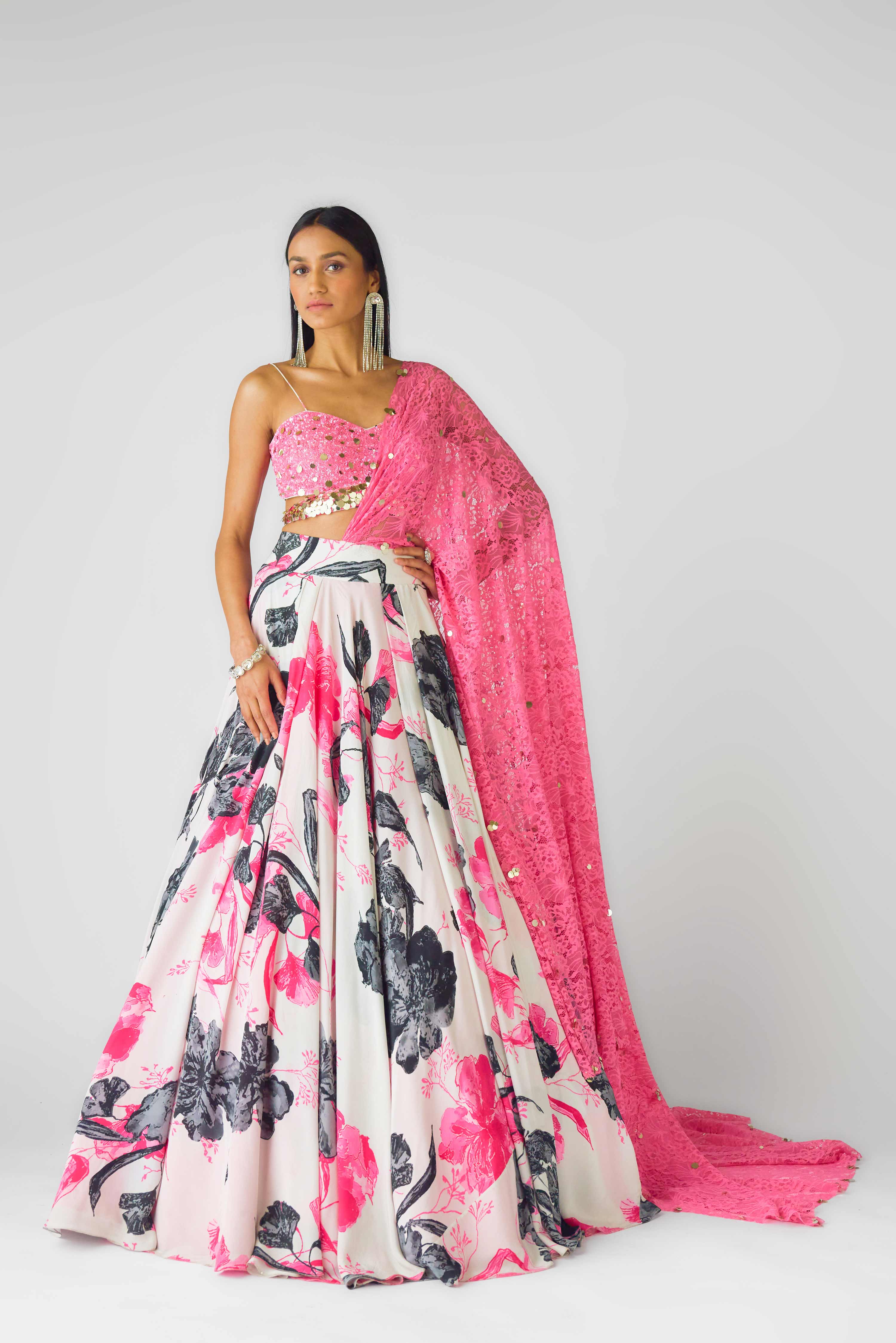 Pink Crepe Lehenga with Sequins & Brass Embroidery  Mokshaa