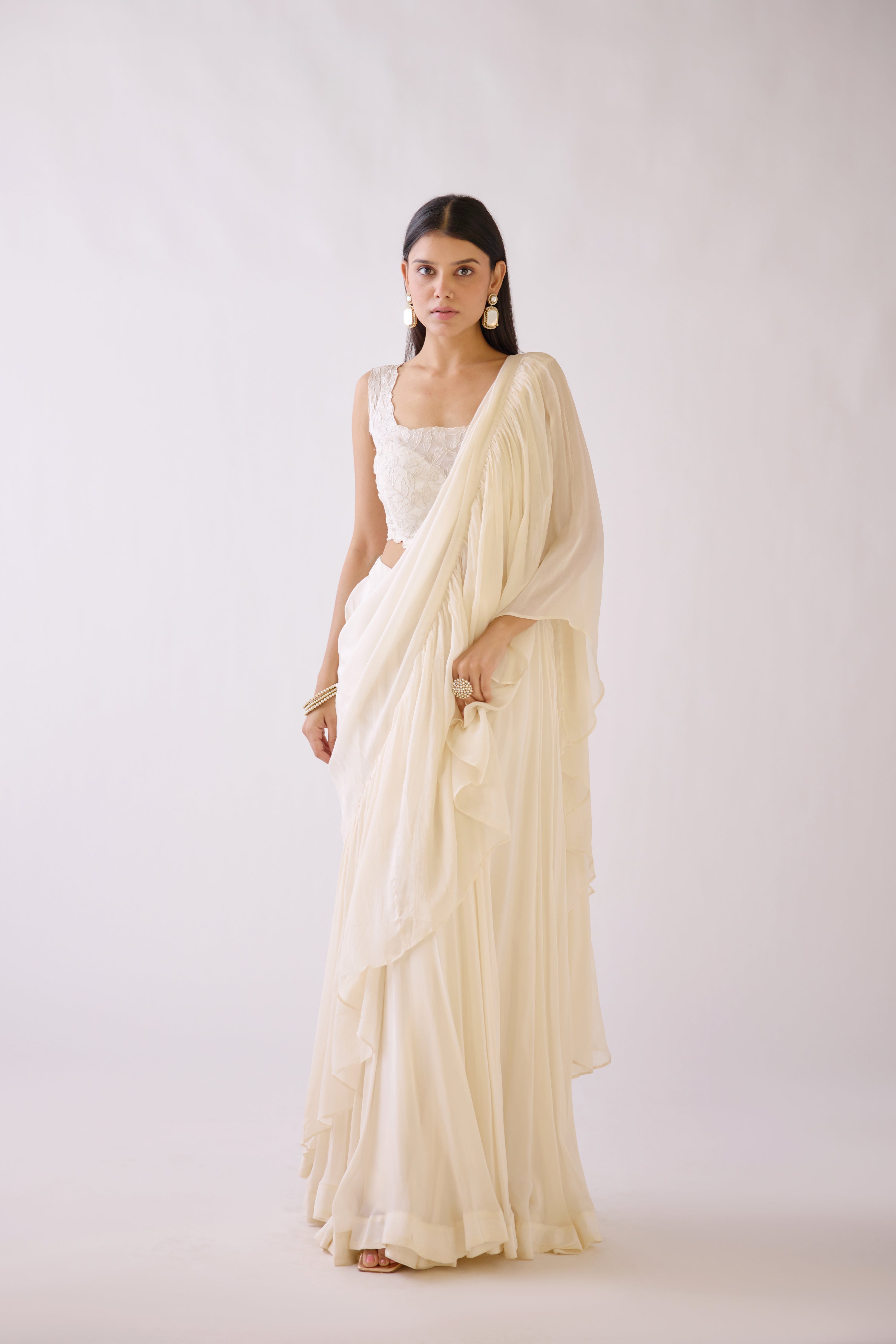 White Draped Saree