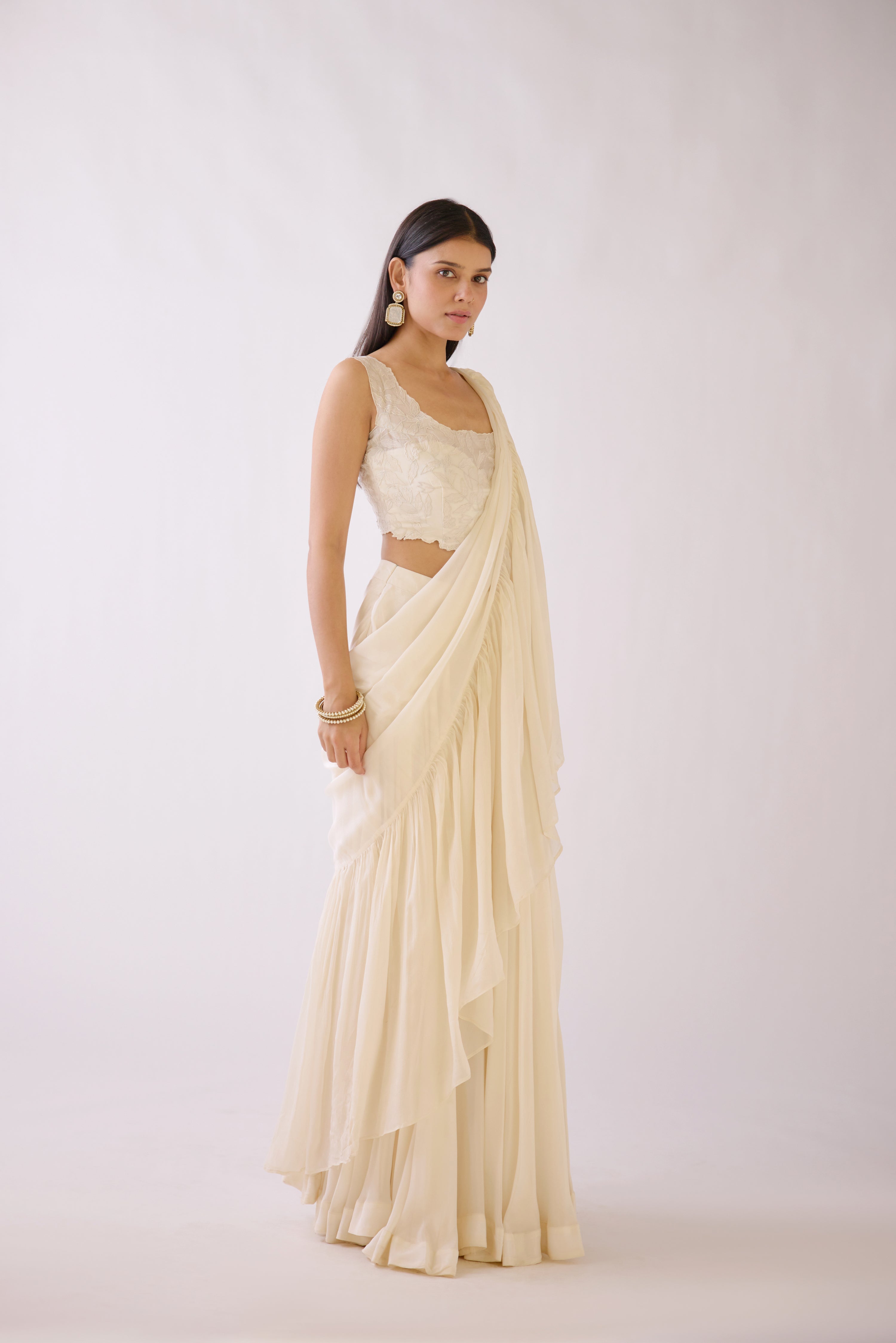 White Draped Saree