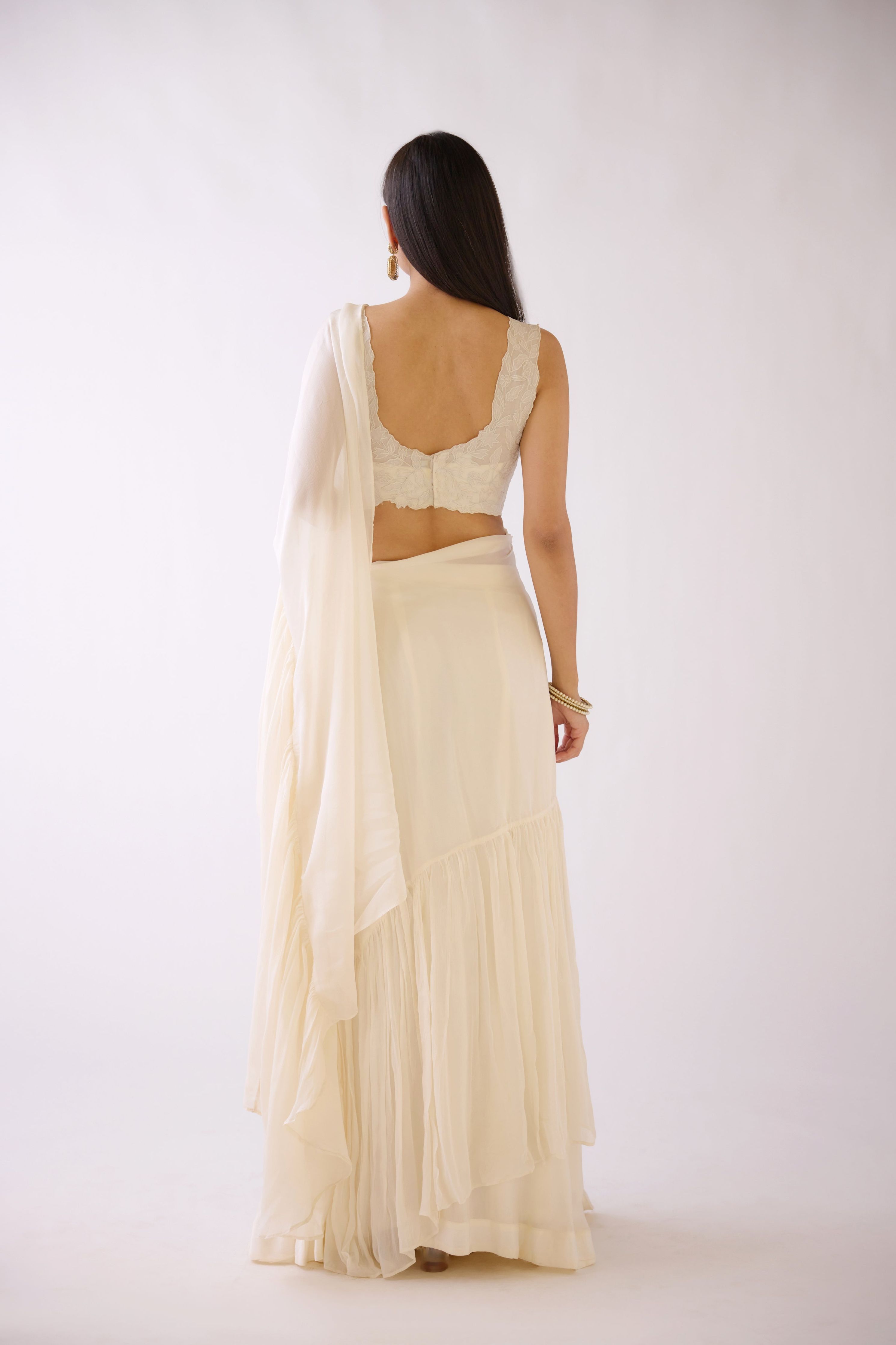 White Draped Saree - Mokshaa