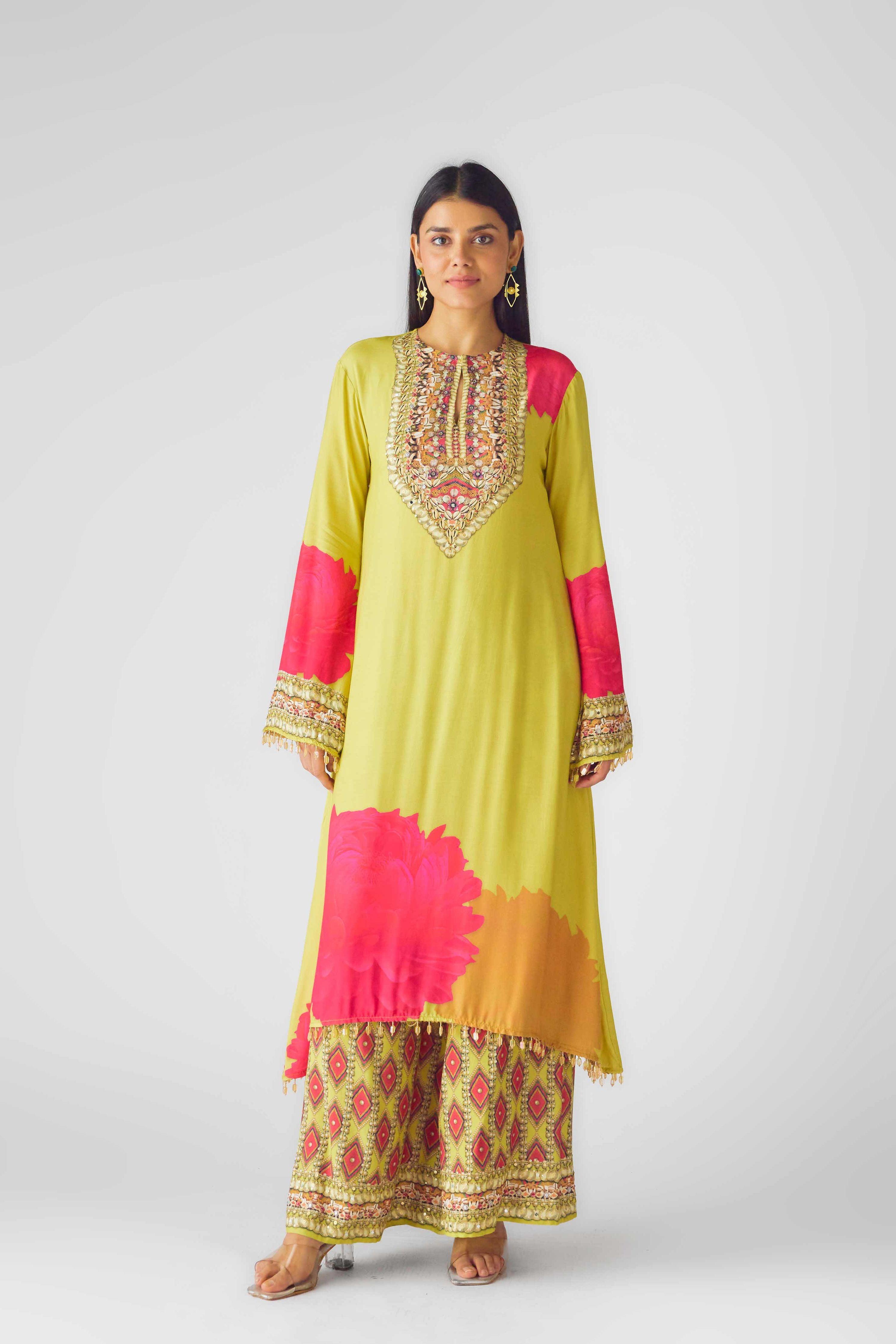 Lime Muslin Embroidered Suit Set  Mokshaa