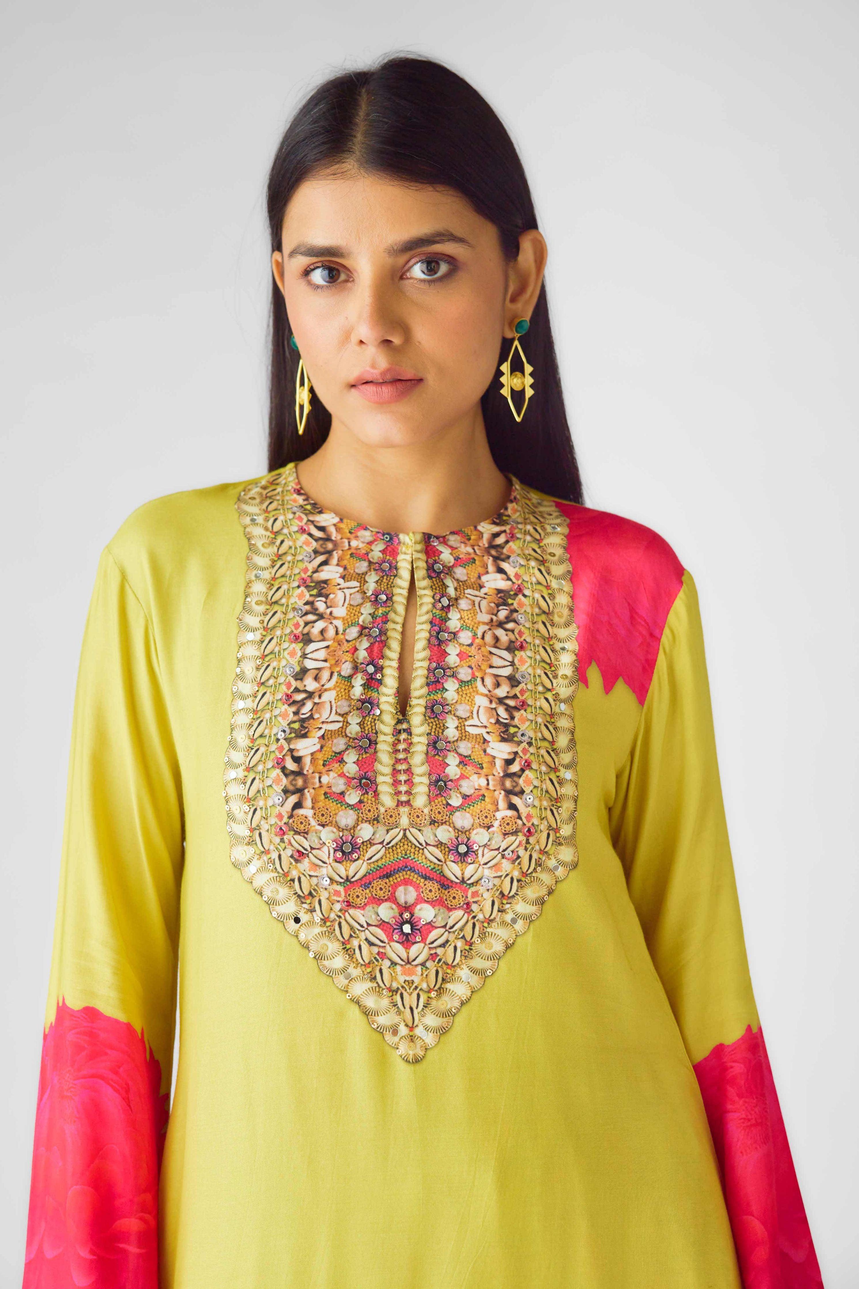 Lime Muslin Embroidered Suit Set  Mokshaa