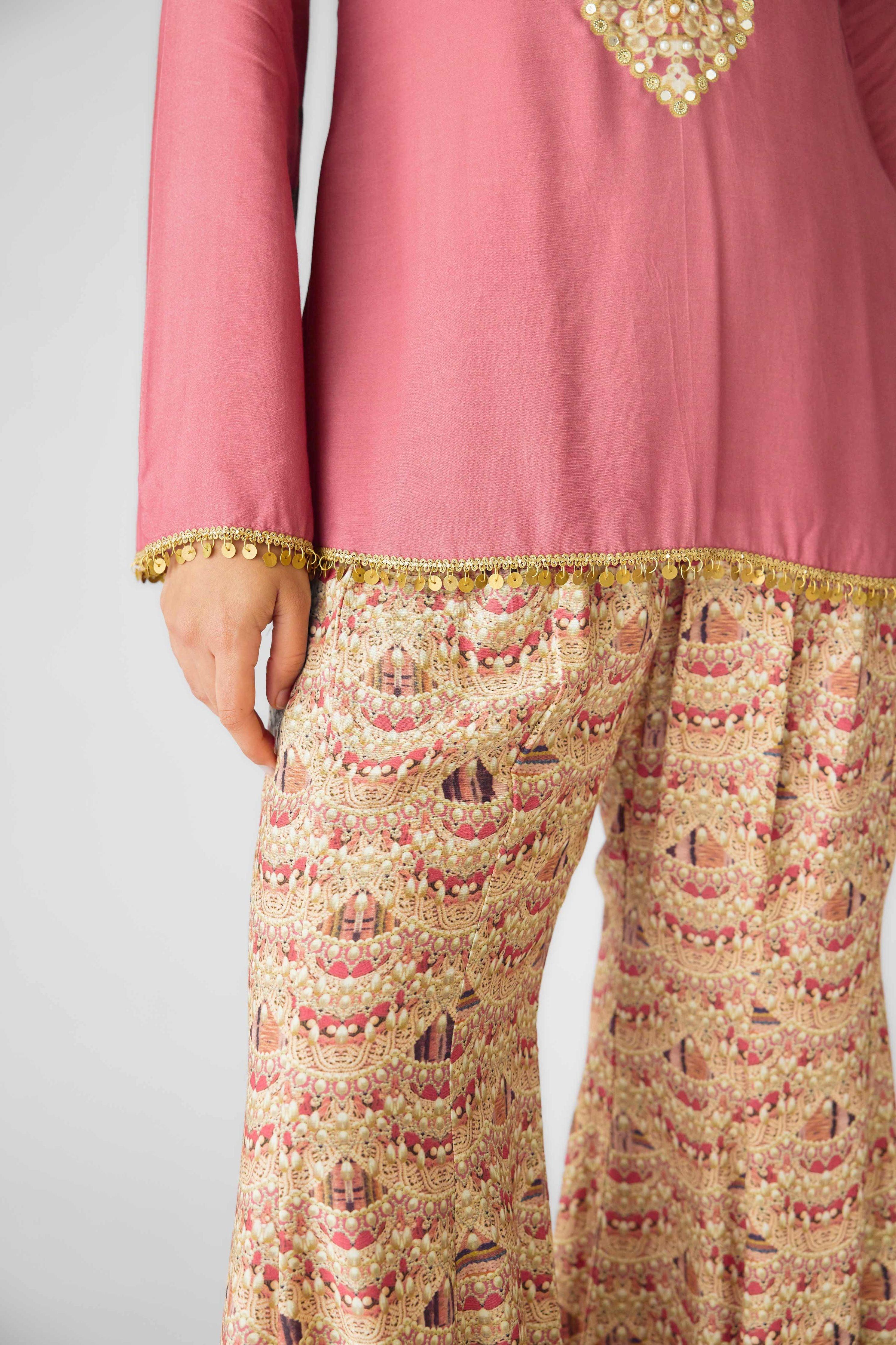 Pink Muslin Embroidered Sharara Set  Mokshaa