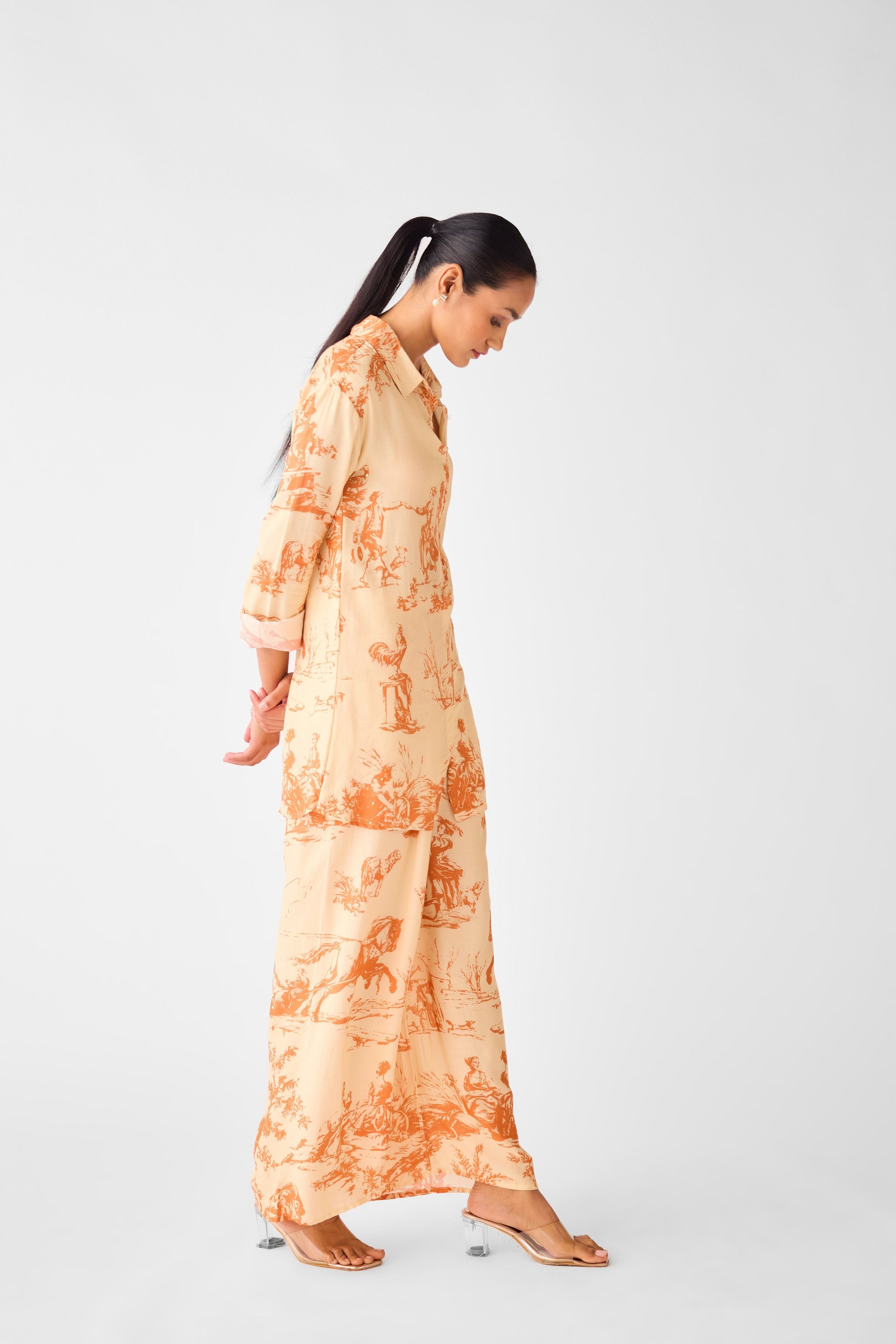 Peach Cotton Linen Co-ord Set - Mokshaa