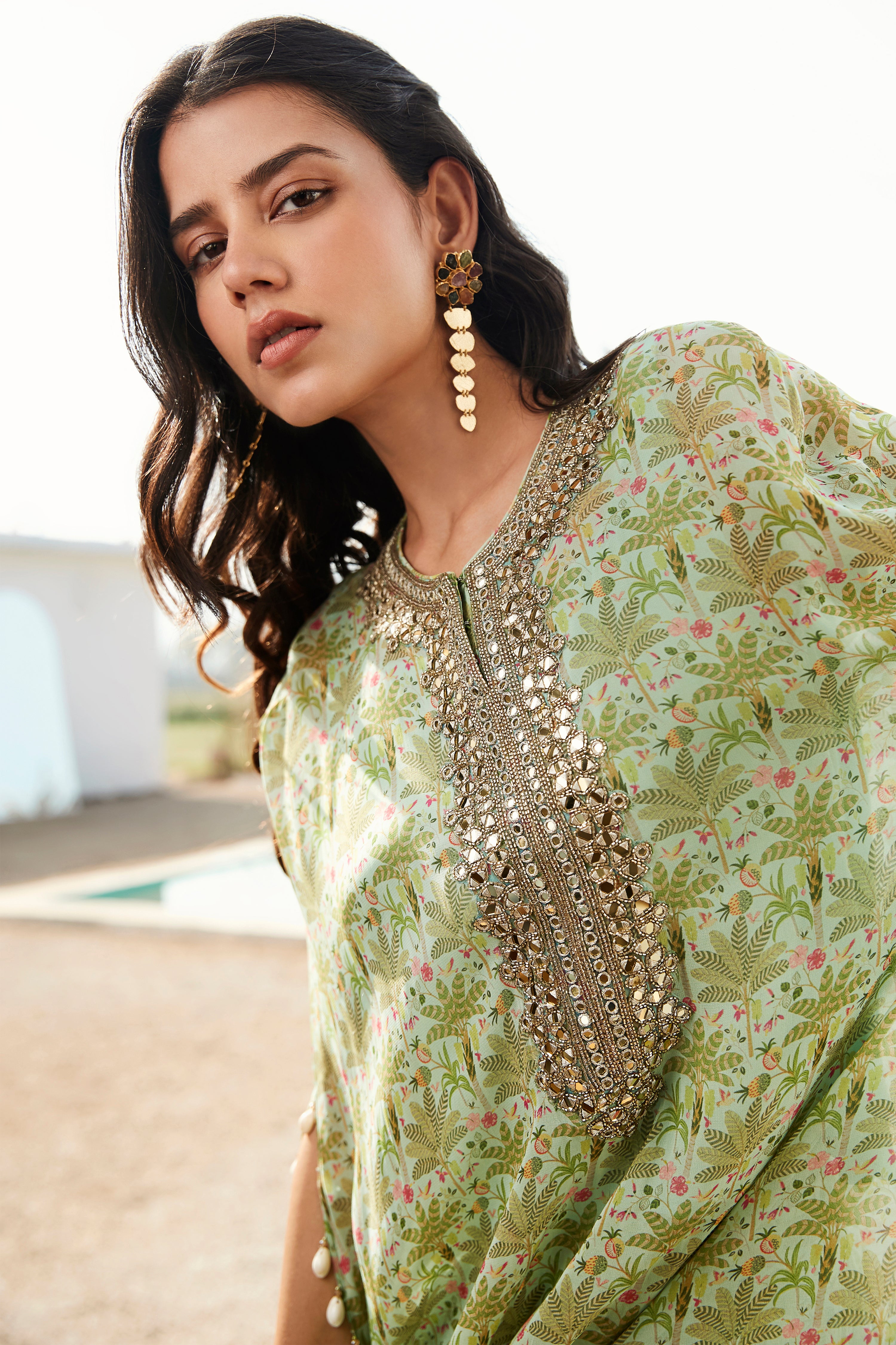 Pista Kaftan With Sharara - Mokshaa